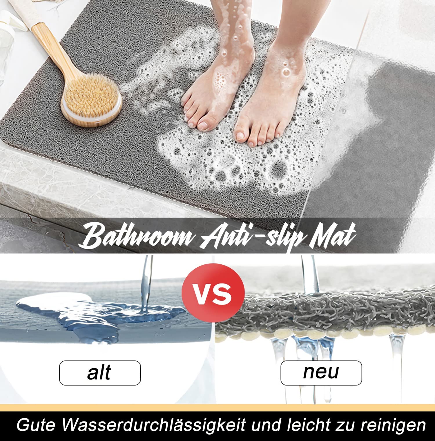 Non-Slip Shower Mat Bathtub Mat With Drain Soft On Feet Pvc Loofah Shower For Bathroom Wet Area Quick Drying Comfort Shower Rugs