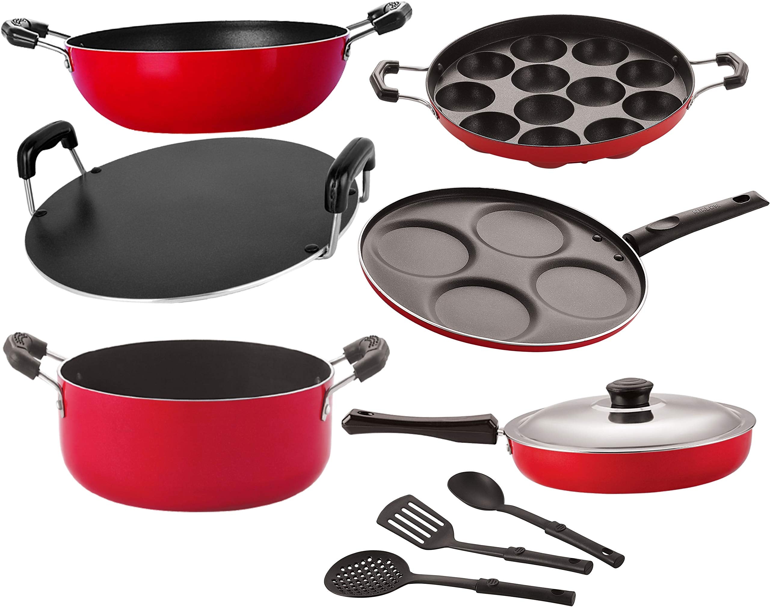 Nirlon NonStick Aluminium Cookware Set, Dishwasher Safe 9 Pieces [26_Fp13_Kd13_Ap_Rt_Cass20_Up4_3Spn]