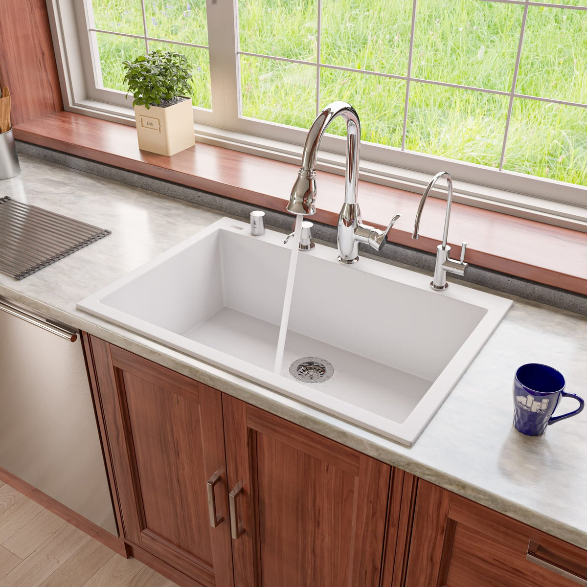 Alfi Brand Ab3322Di-W White 33 Single Bowl Drop In Granite Composite Kitchen Sink
