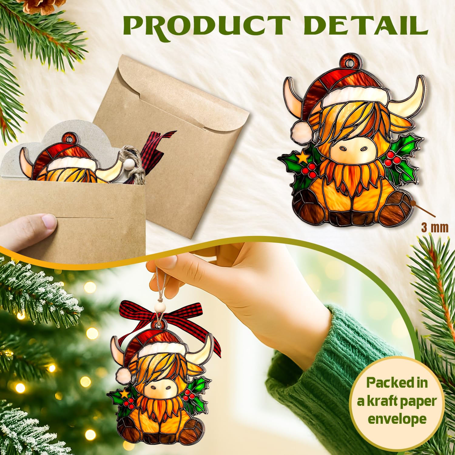 Highland Cow Christmas Ornaments - Cow Ornaments for Christmas Tree 2025 Gifts for Women, Cow Lovers - Cute Highland Cattle Acry
