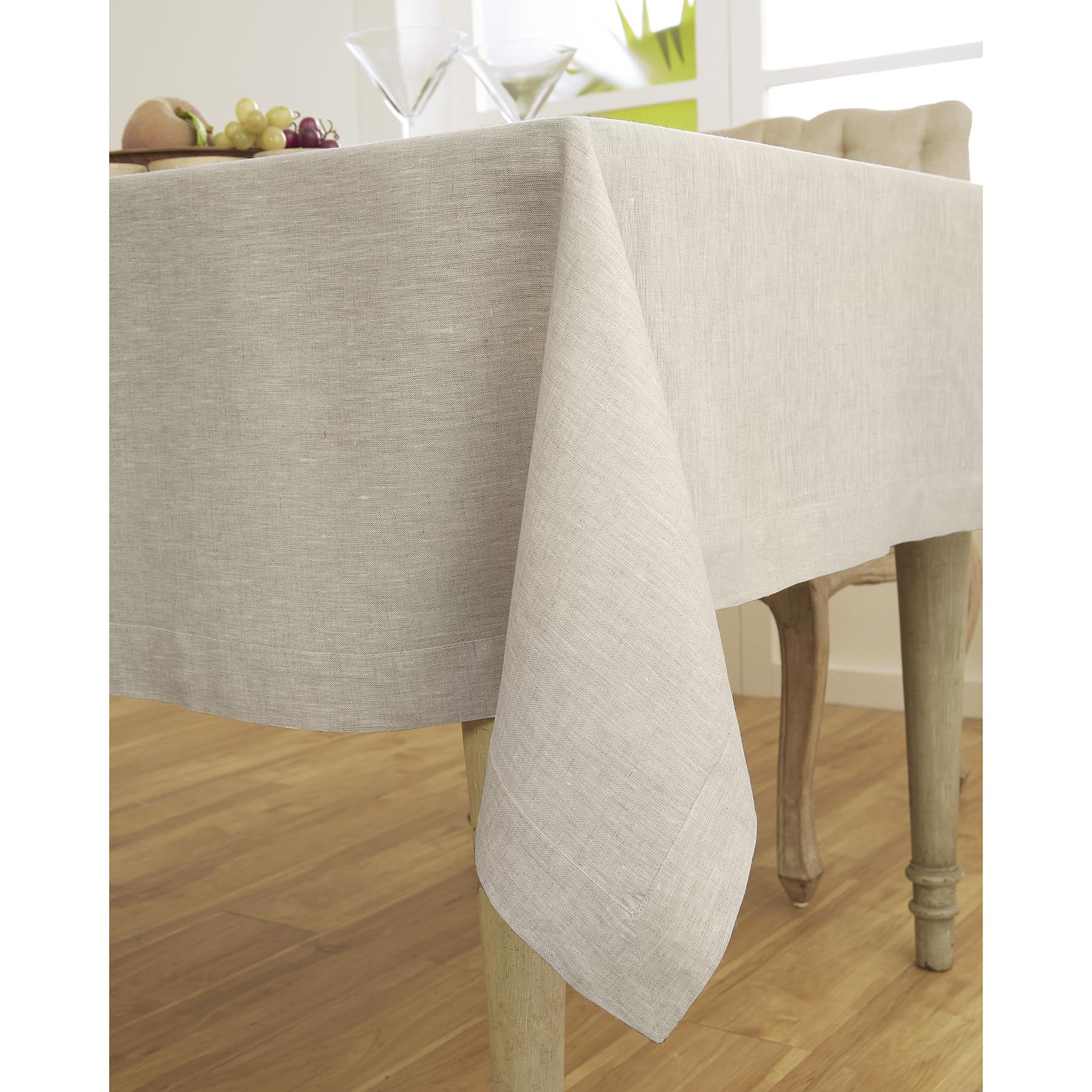 Solino Home Linen Tablecloth 132'' L X 60'' W Inch - 100% Pure Linen Light Natural Table Cloth For Rectangle Tables - Athena, Ma