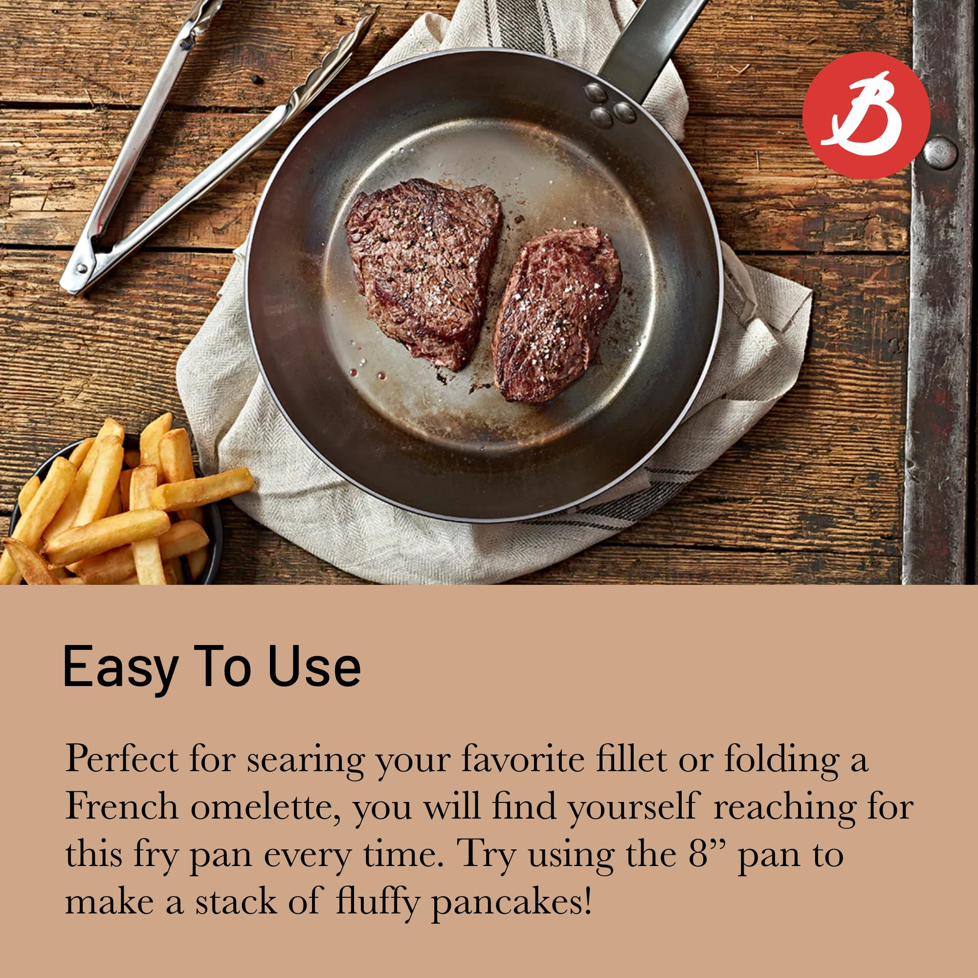 De Buyer - Mineral B Frying Pan - Nonstick Pan - Carbon And Stainless Steel - Induction-Ready - 8''