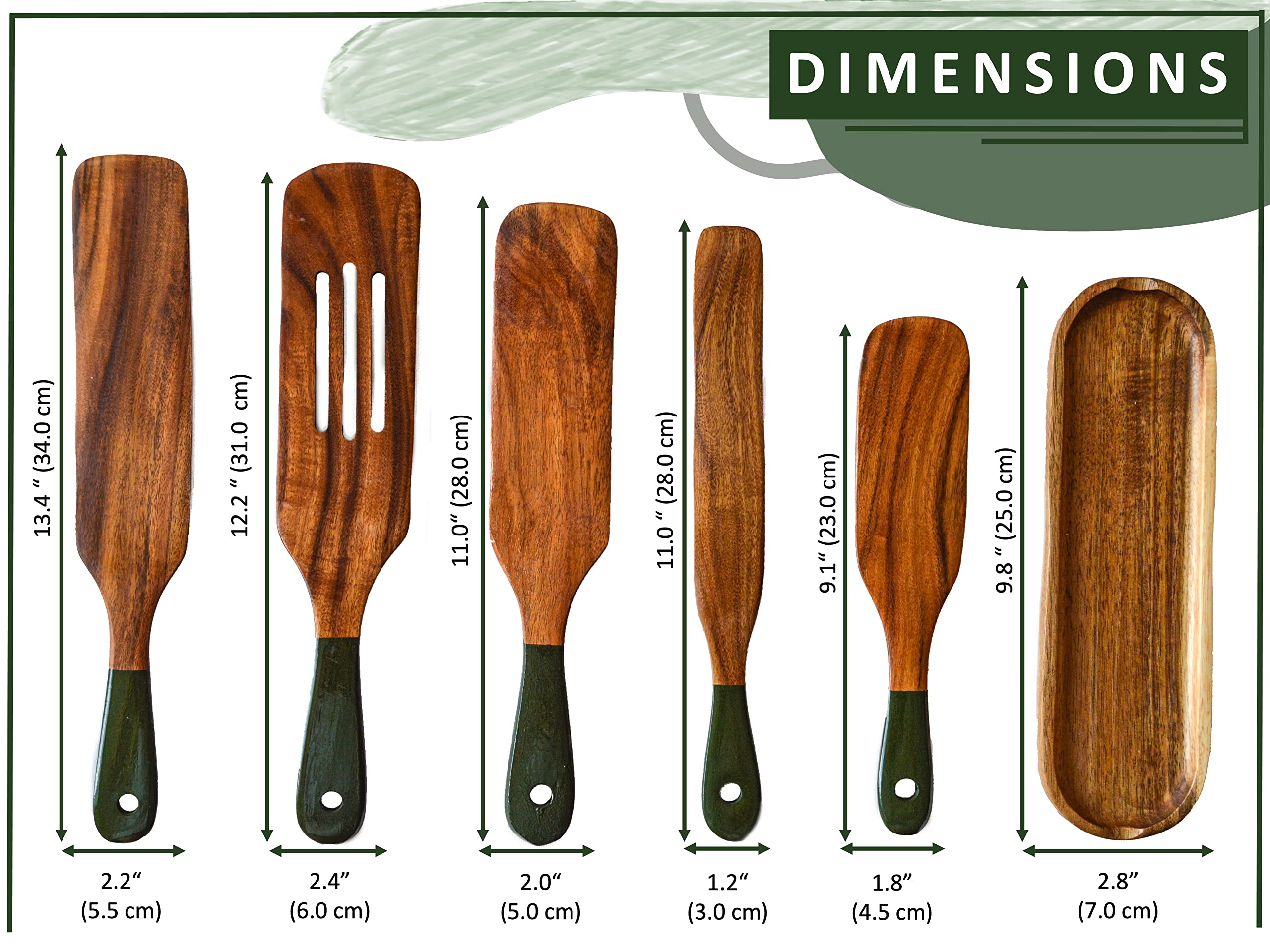 6Pcs Spurtle With Spoon Rest, Wooden Spatula Olive Green, Wooden Utensils For Cooking, Wooden Spatula, Wooden Kitchen Utensil Se