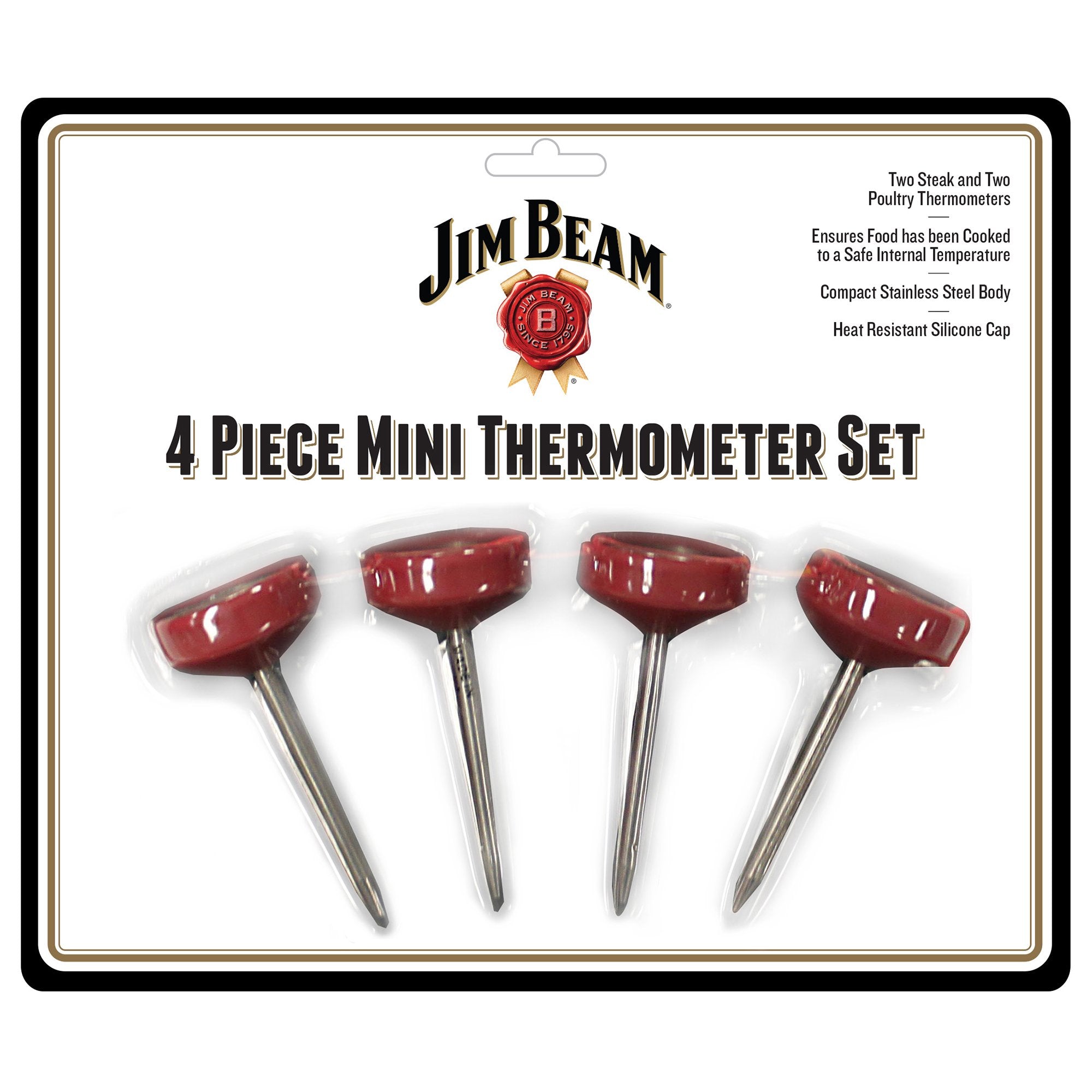 Jim Beam, Pack Of 4 Poultry Meat, Instant Read Food Stainless Steel Dial Mates Barbecue Bbq Tools, Grilling And Baking Steak The