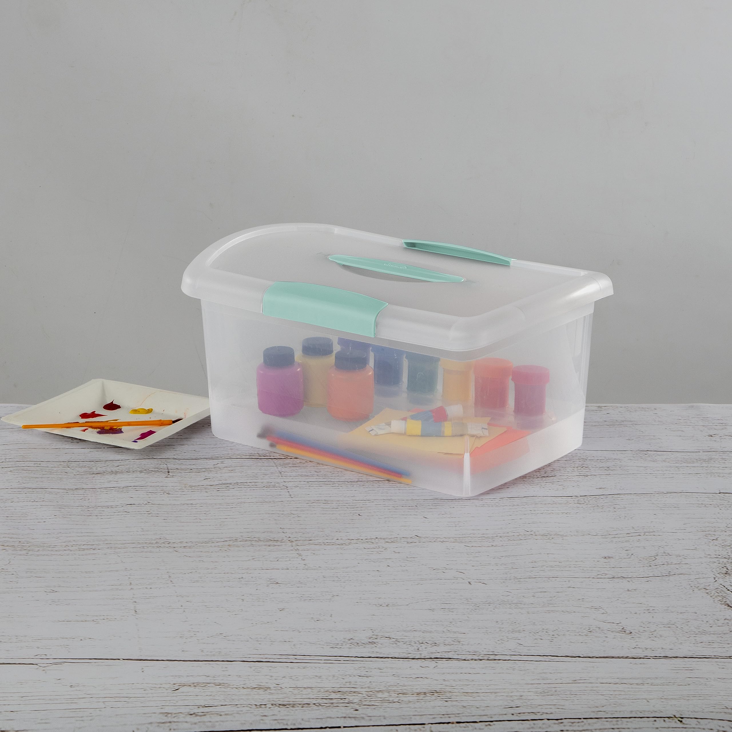 Sterilite Medium Nesting Showoffs, Stackable Small Storage Bin With Latching Lid And Handle, Plastic Container To Organize Home,