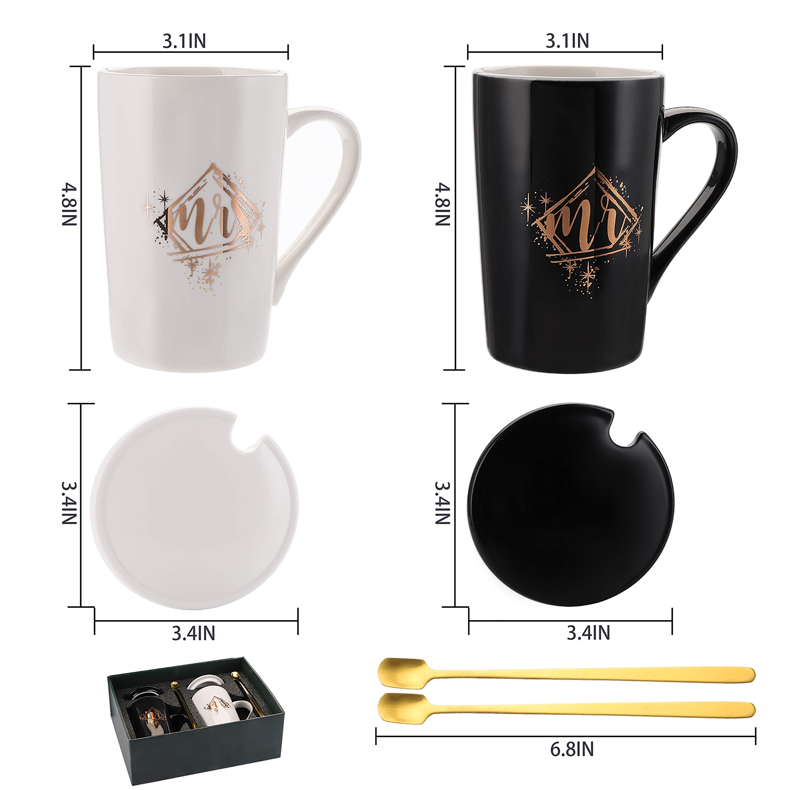 Cedilis Mr And Mrs Coffee Mugs, His Her Mug Set, Ceramic Coffee Mug Gift Set, Wedding Gift For The Couple, Perfect Engagement Br