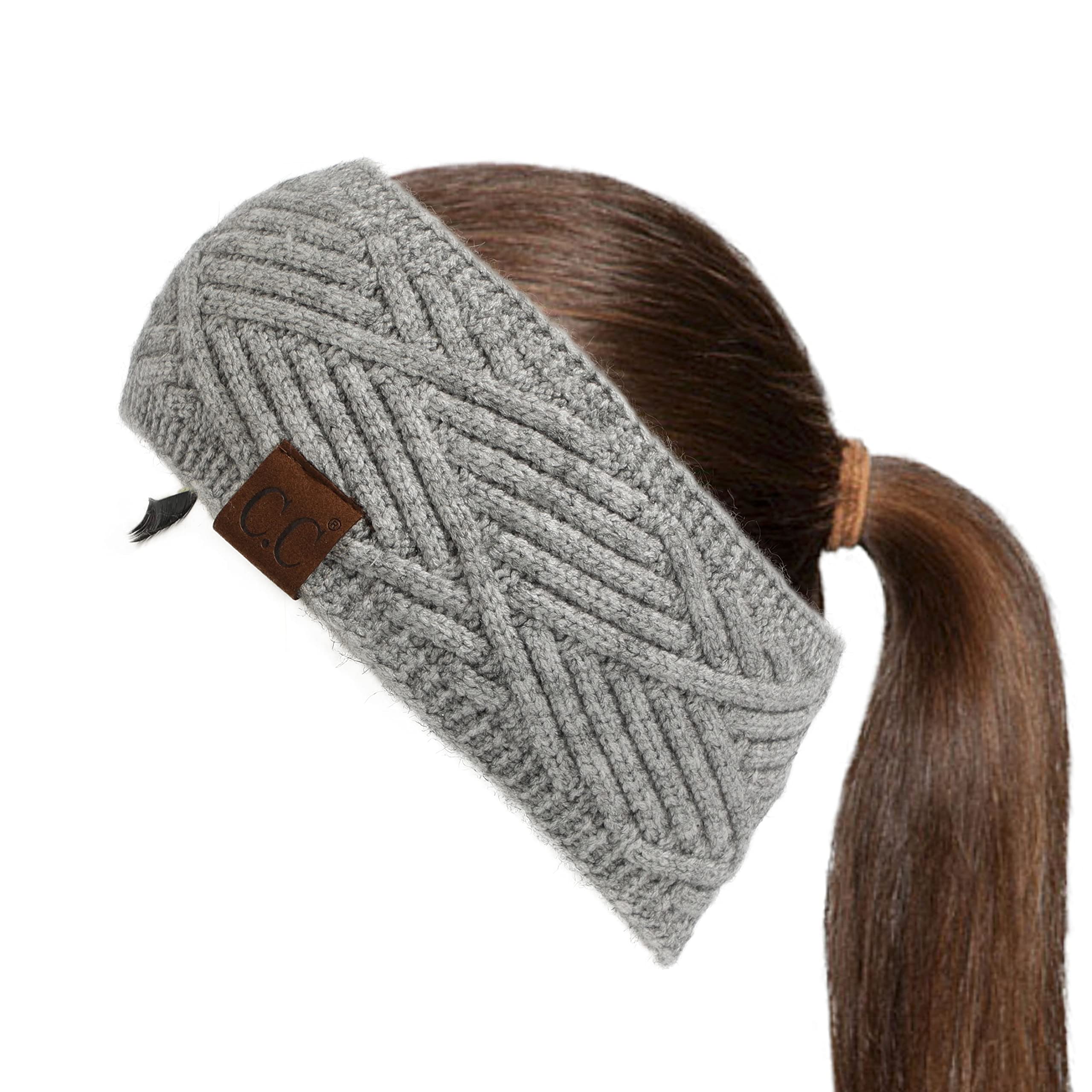 Cc Winter Fuzzy Fleece Lined Thick Knitted Diagonal Stripes Criss-Cross Pattern Headband Headwrap (Hw-2060)(A Snuggly Soft Yarm