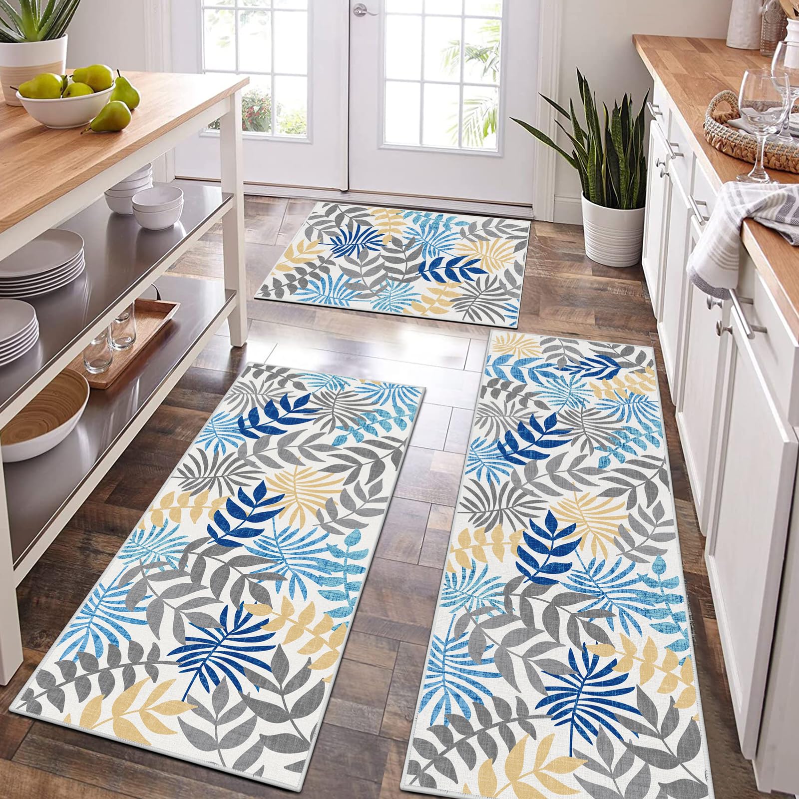 Bsmathom Boho Kitchen Rugs Sets of 3, Farmhouse Kitchen Rugs and Mats Set Non Skid Washable Kitchen Mats Non Slip Kitchen Floor 