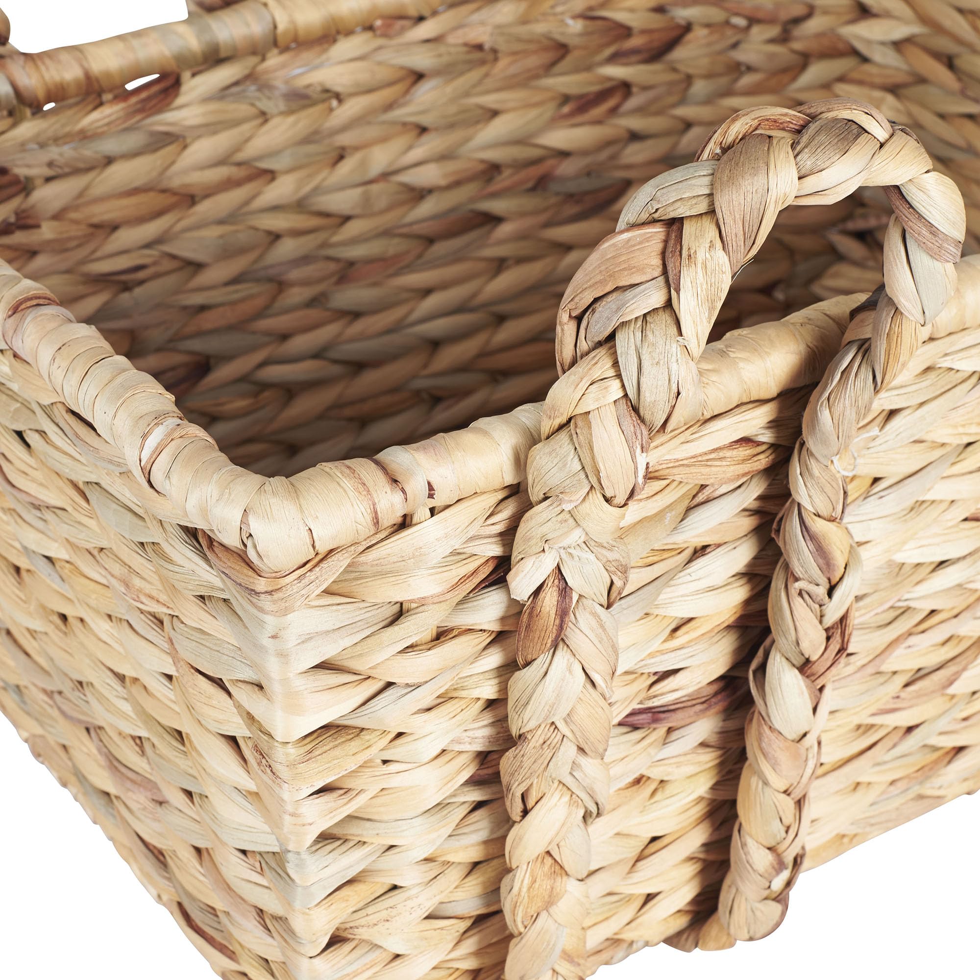 Household Essentials Large Rectangular Floor Storage Basket With Braided Handles, Light Brown