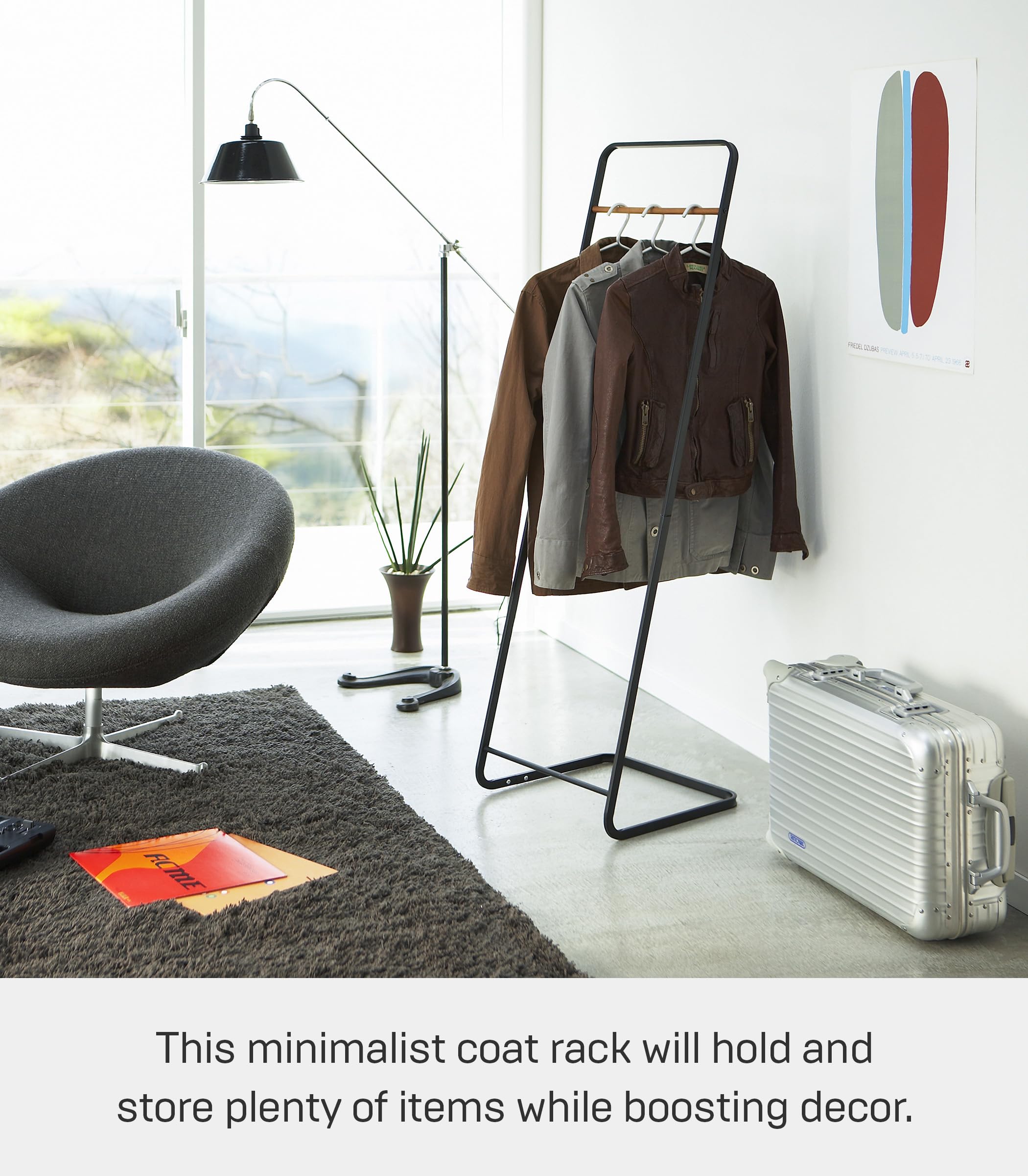 Yamazaki Home Tower Freestanding Coat Hanger Clothes Rack, 55'' - Steel, Black