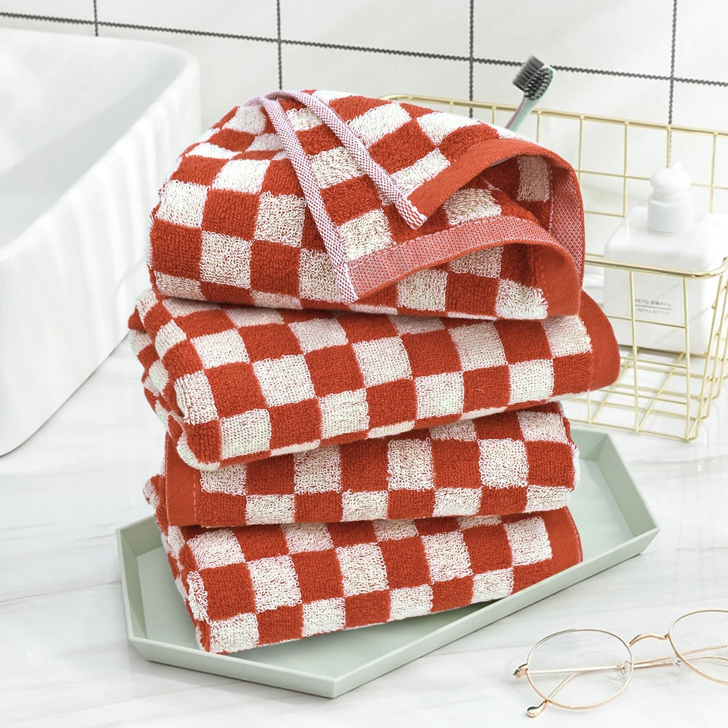 Jacquotha Checkered Hand Towels (13X29 Inches) - Kitchen Hand Towels Pack Of 4, Absorbent Cotton Towel For Bathroom Hand Face Gy