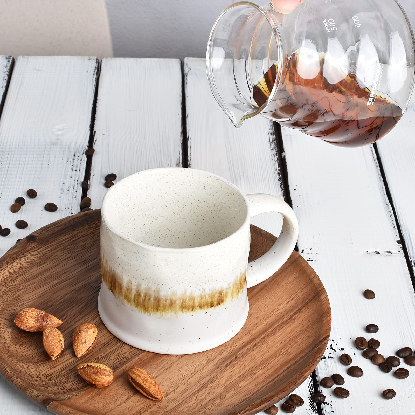 Bosmarlin Medium Ceramic Coffee Mug Set Of 2, 15 Oz, Big Stoneware Tea Cup For Office And Home, Dishwasher And Microwave Safe (B