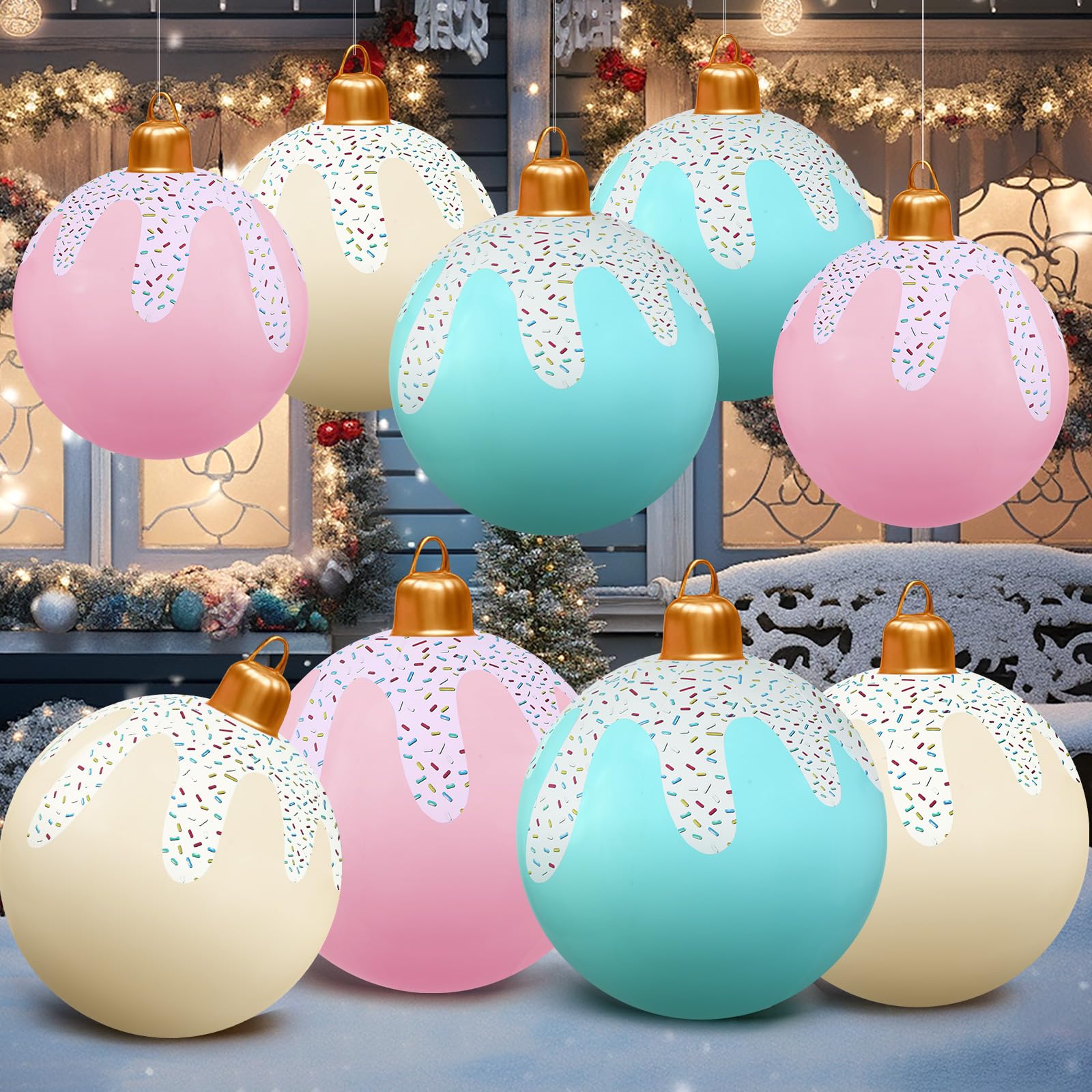 Jetec 6 Pcs Pastel Christmas Inflatable Ball 24 Inch Giant Macaroon Color Inflatable Ornaments PVC Blow up Candy Outdoor Ball De