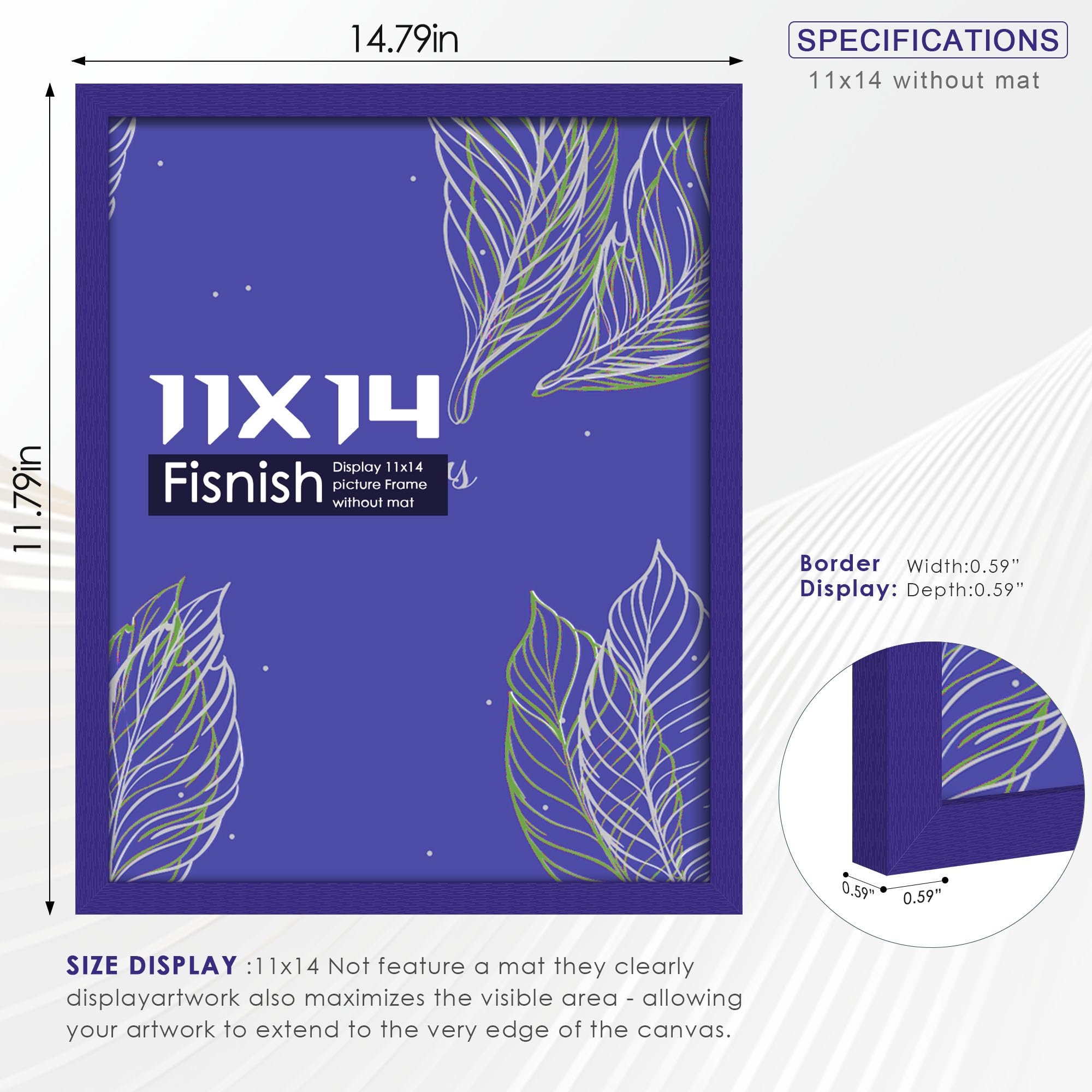 Fisnish 11x14 Picture Frame, for Tabletop Display, Horizontal or Vertical Wall Mounting, Blue