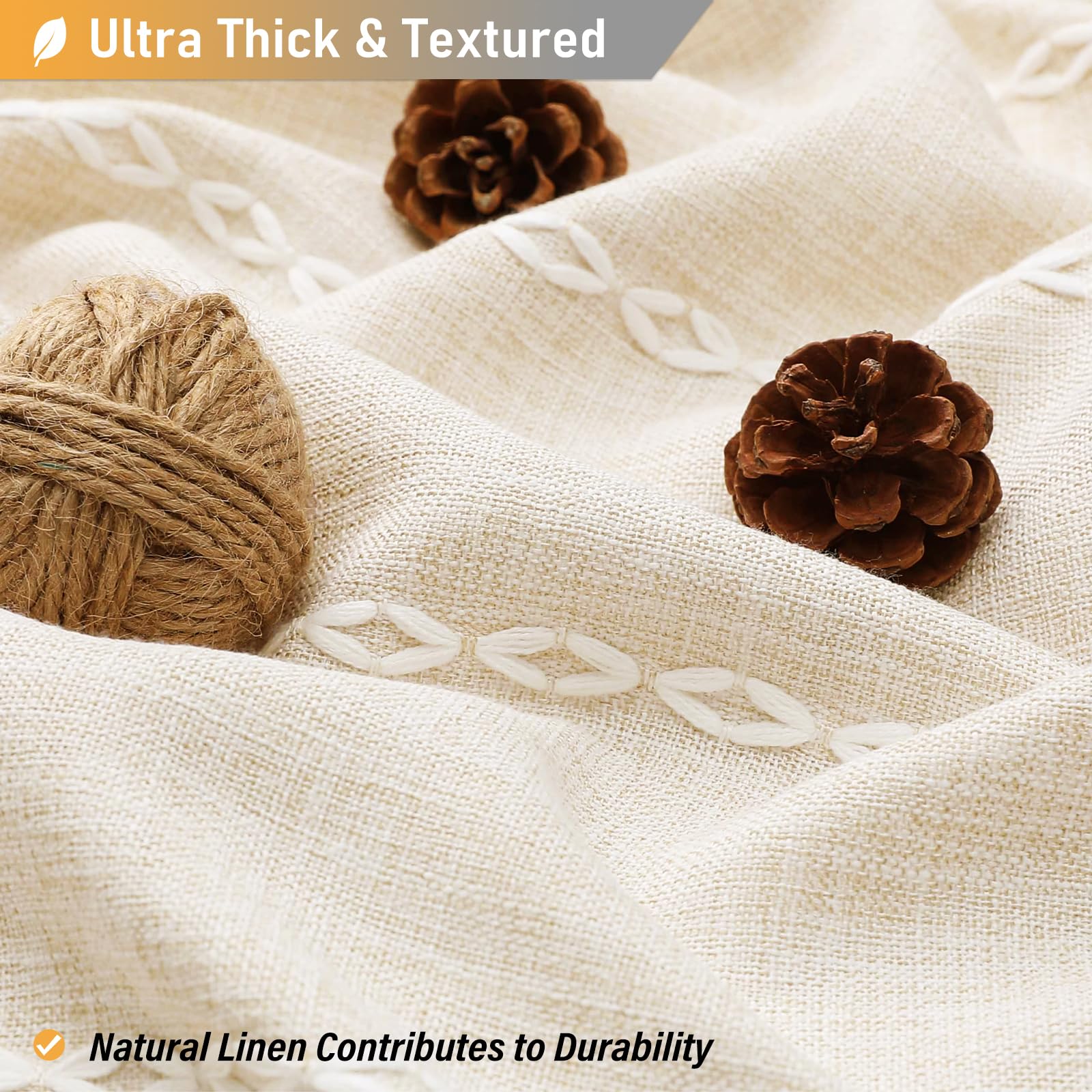 Bttn 78 Inch Long Shower Curtain - Boho Farmhouse Linen Thick Striped Fabric Shower Curtain Set With Plastic Hooks, Tall Rustic