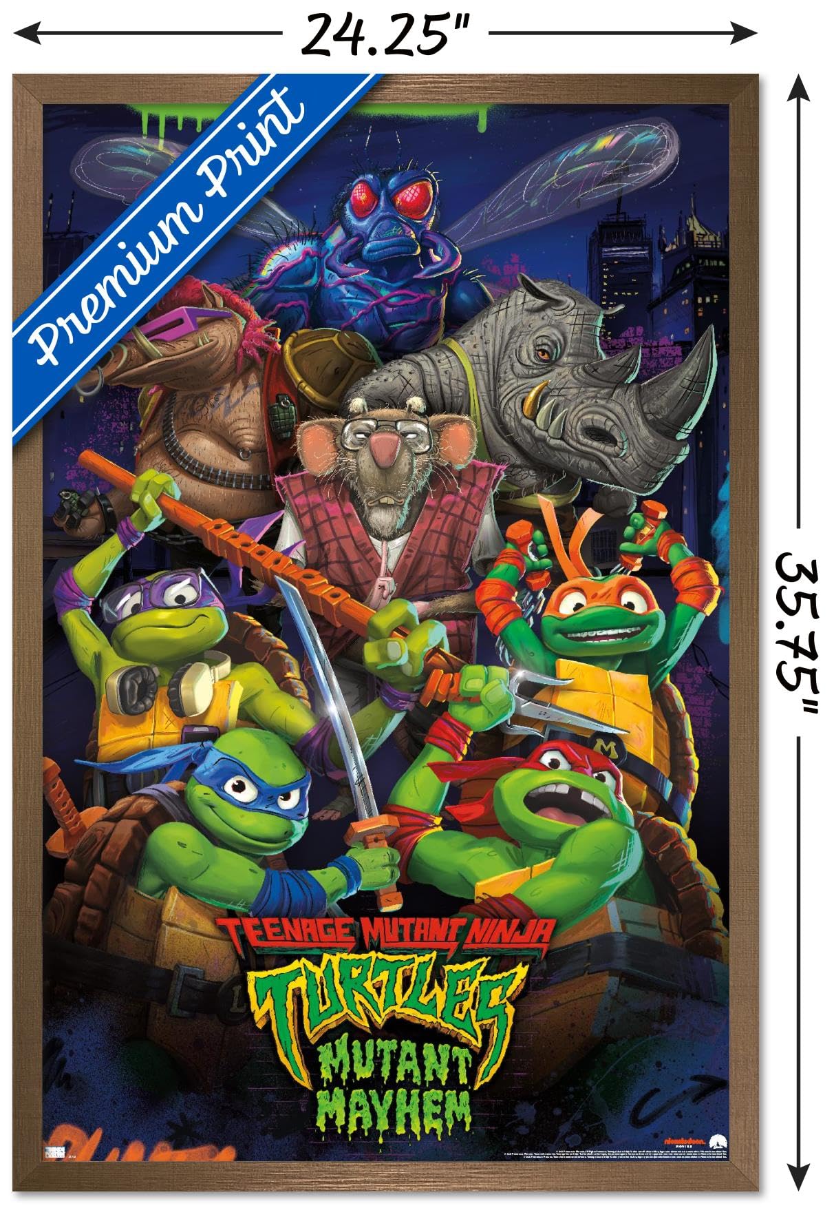 Trends International Teenage Mutant Ninja Turtles: Mutant Mayhem - Group Wall Poster, 22.37'' X 34.00'', Bronze Framed Version