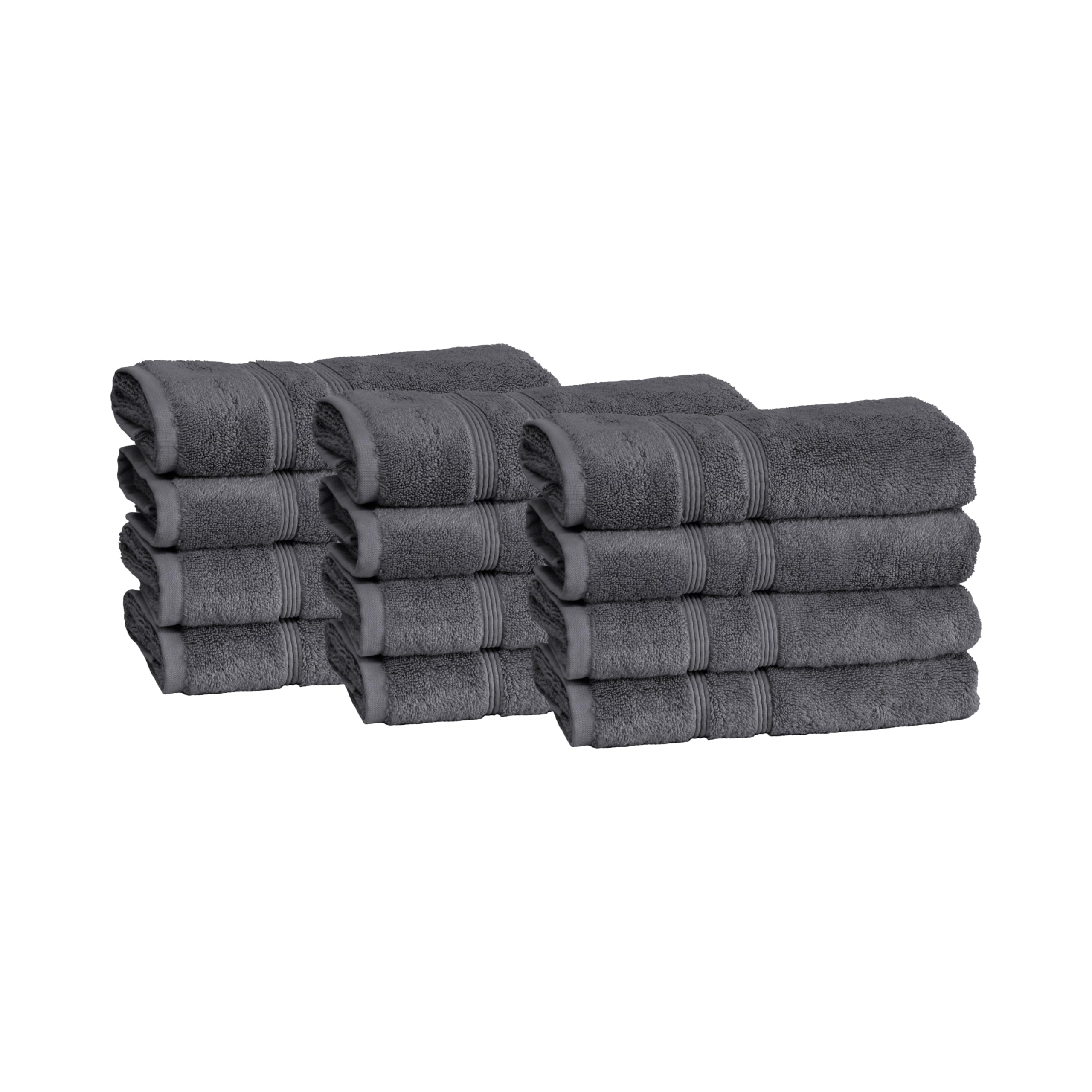 Mosobam Luxury Turkish Set Of 12 Hand Towels 16X30 Charcoal Gray (Dark Grey) 700 Gsm Bamboo Viscose & Aegean Turkish Combed Cott