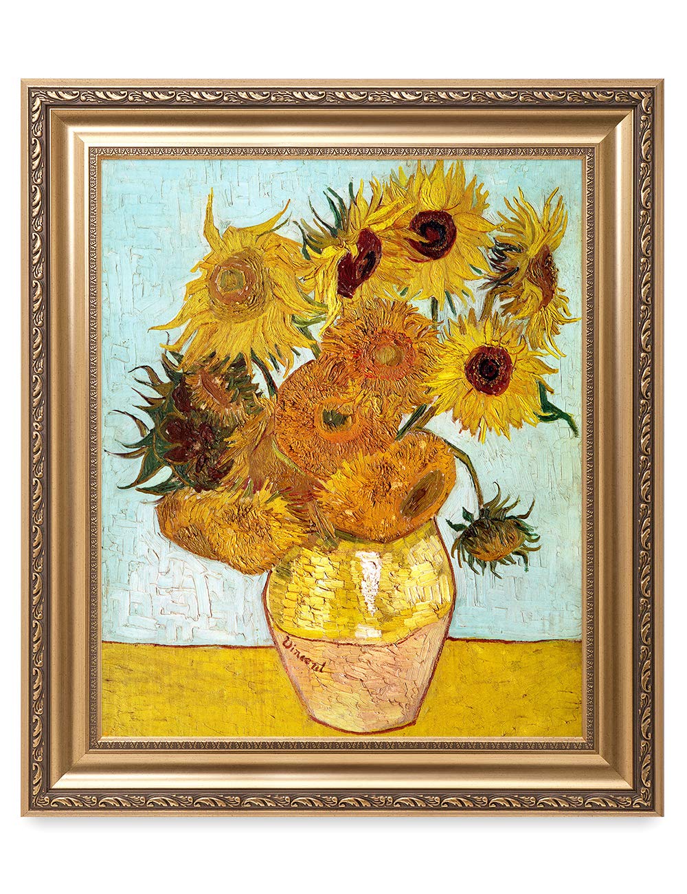 Decorarts - Twelve Sunflowers - Vincent Van Gogh. Giclee Print On Canvas With Matching Golden-Relief Framed Wall Art. Picture Si