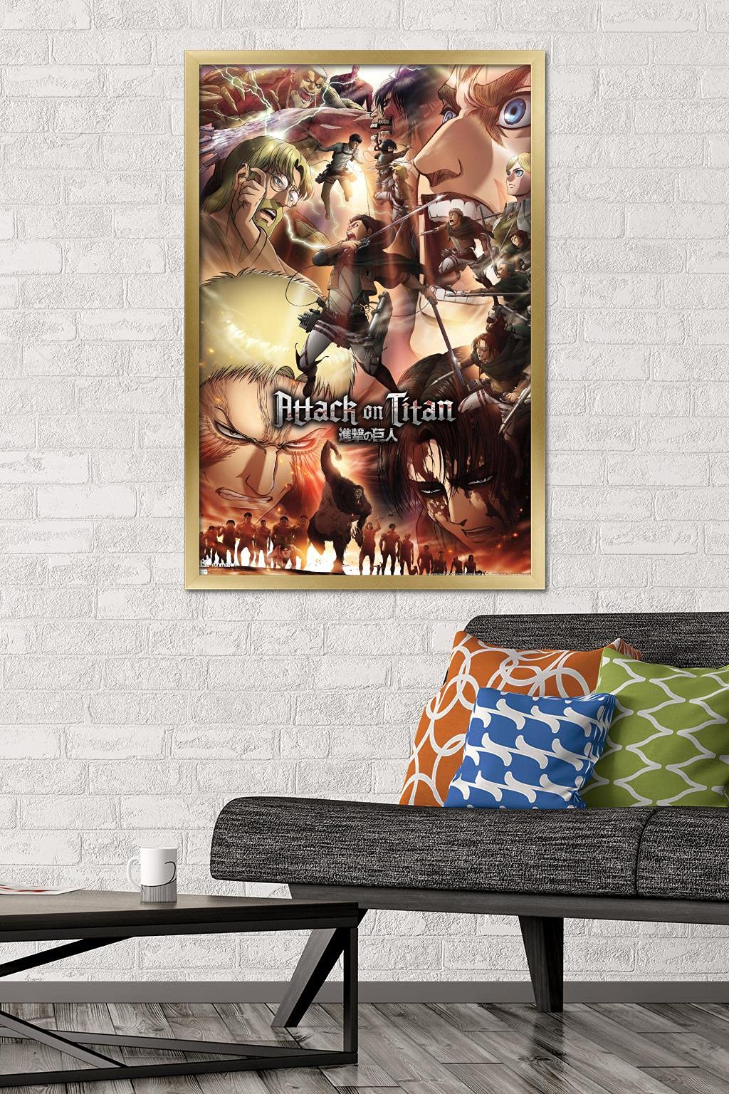 Trends International Attack On Titan: Season 3 - Key Art Wall Poster, 22.37'' X 34.00'', Gold Framed Version