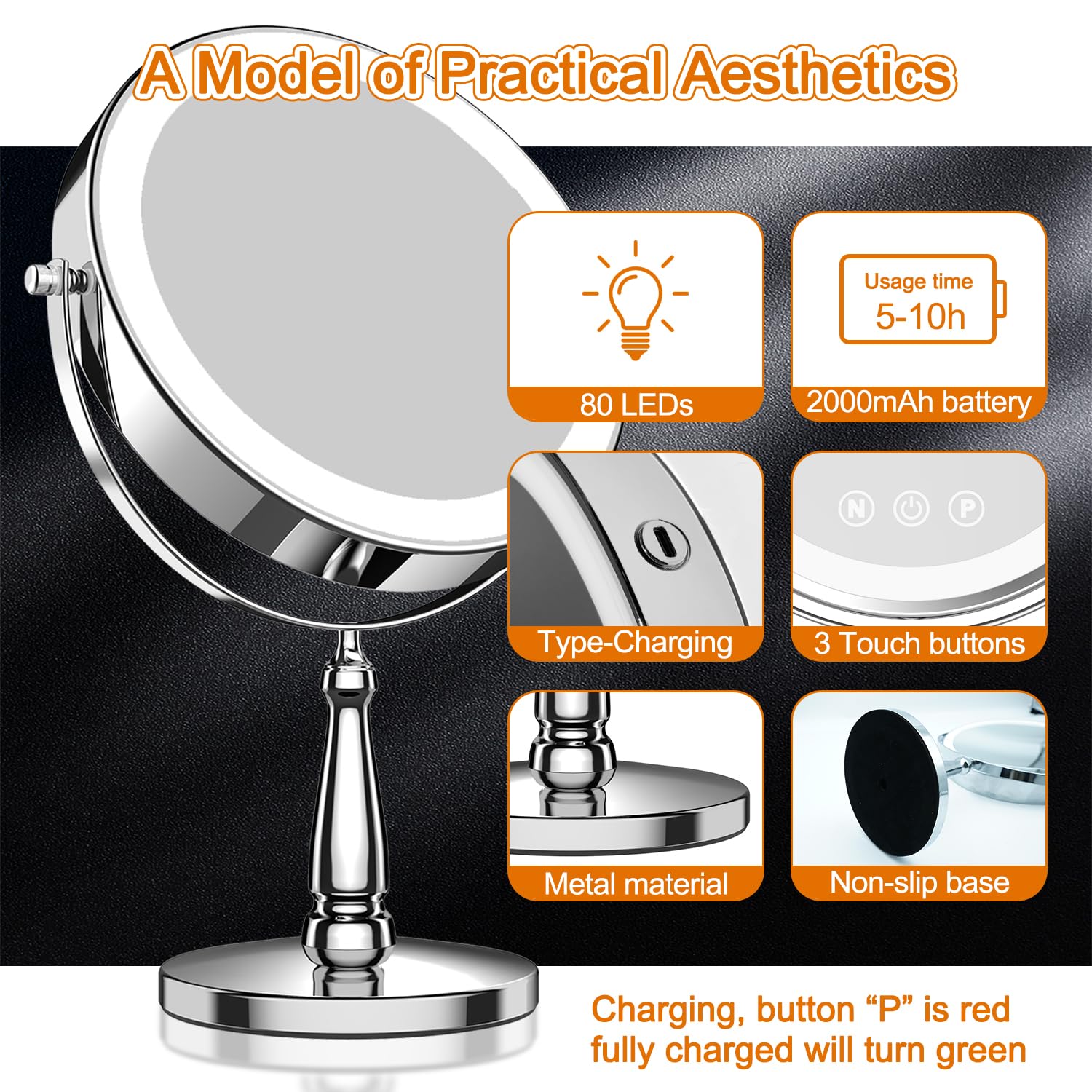 Lighted Makeup Mirror, 20X Magnifying Mirror With Light And 3 Colors, 9'' Tabletop Mirror With Stand And Adjustable Brightness,