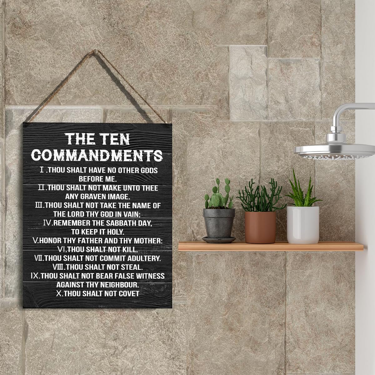 YCYD Ten Commandments Decor, Christian Bible Verse Decor - Rustic Wooden Box Sign for Living Room, Bedroom, Office - 10 x 8 Inch