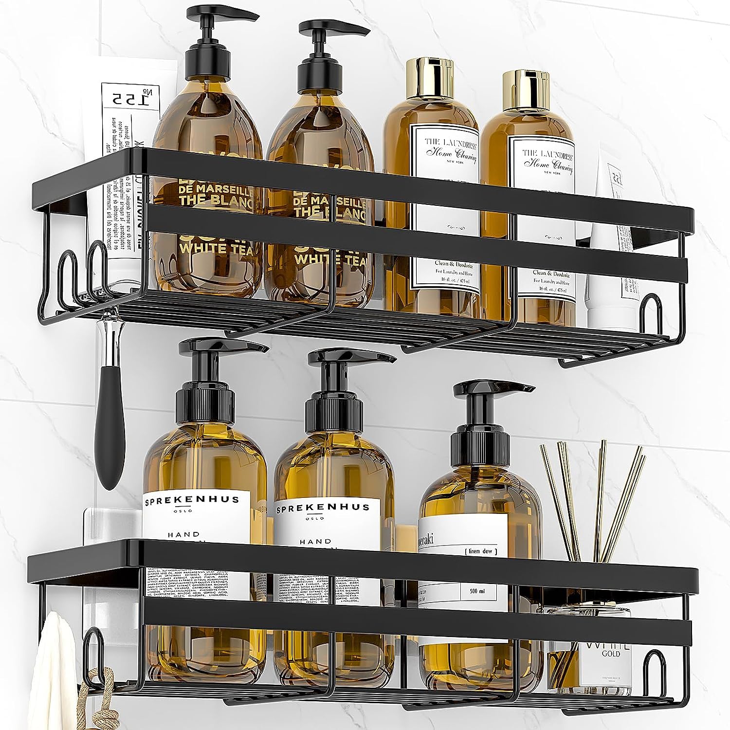 Boniry Bathroom Shelf For Wall 2 Pack  Adhesive Hanging Shower Caddy  Bathroom Organizers And Storage, No Drilling Stainless S