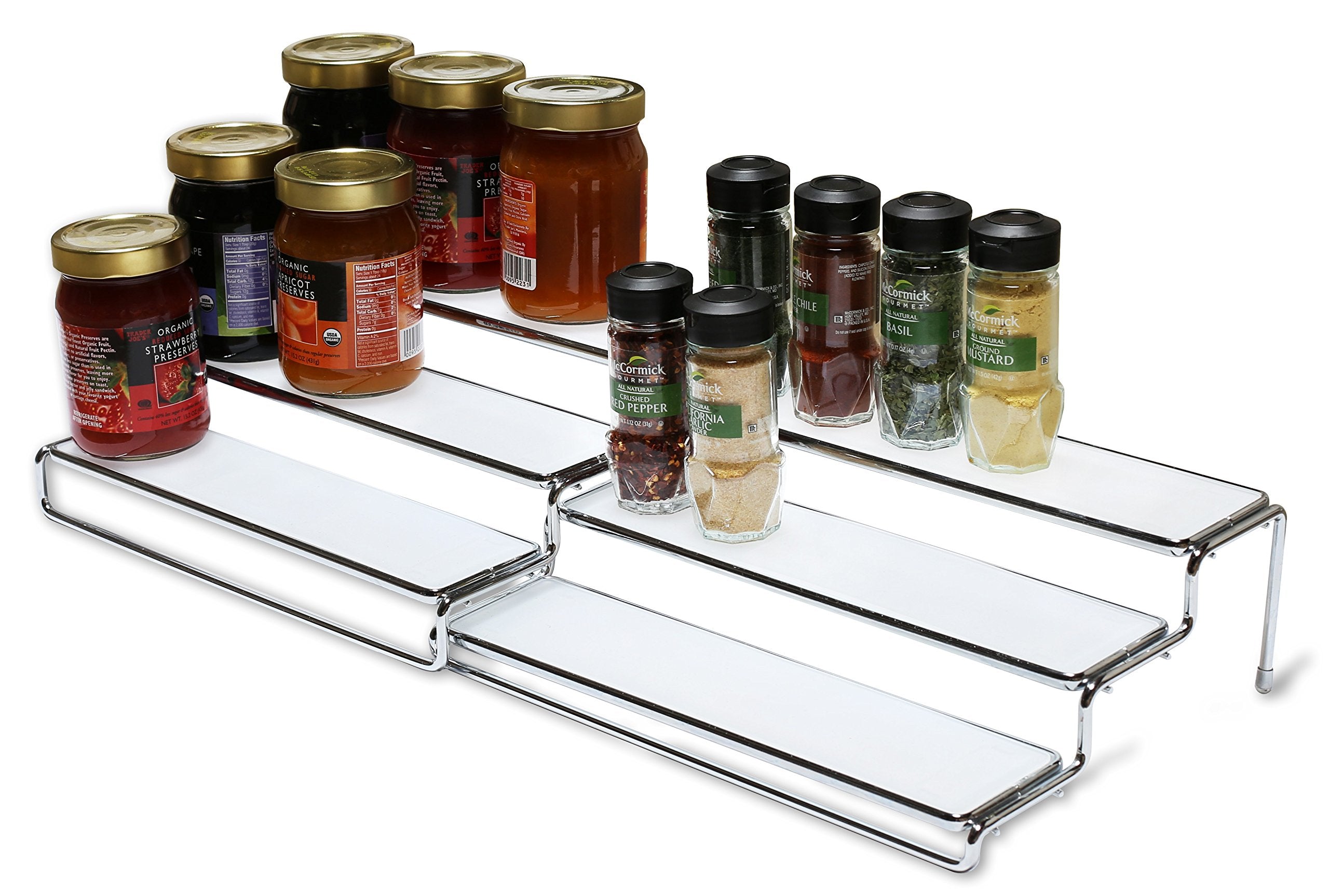 Decobros 3 Tier Expandable Cabinet Spice Rack Step Shelf Organizer (12.5 ~ 25 Inch), Chrome