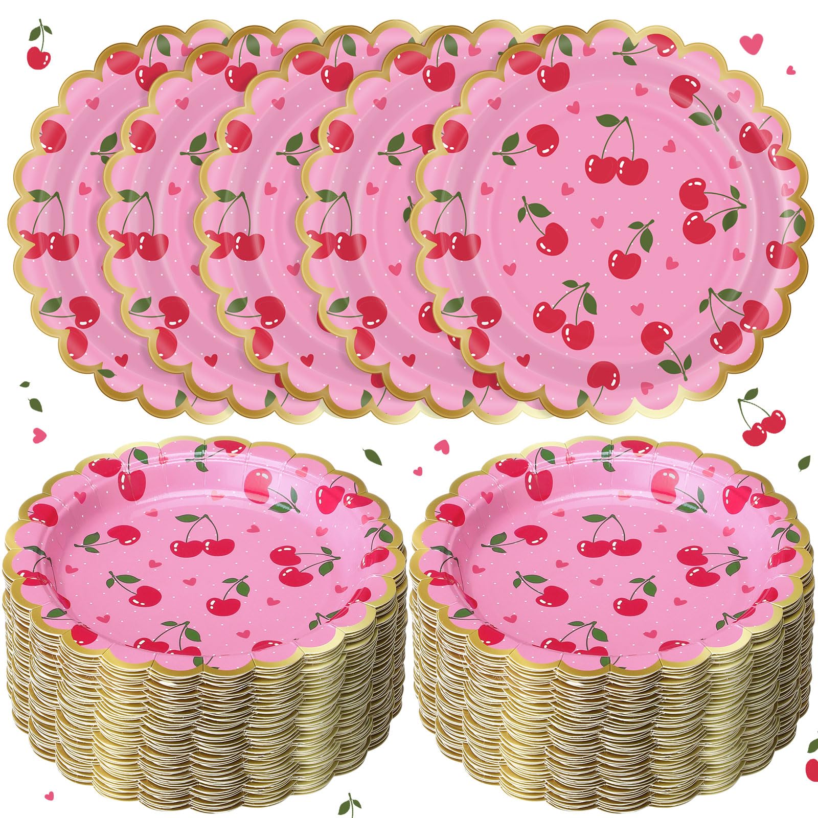Funnymoom 100 Pcs Cherry Paper Plates 7 Inches Fruit Birthday Decorative Disposable Dinner Dessert Plate Summer Fruit Party Plat