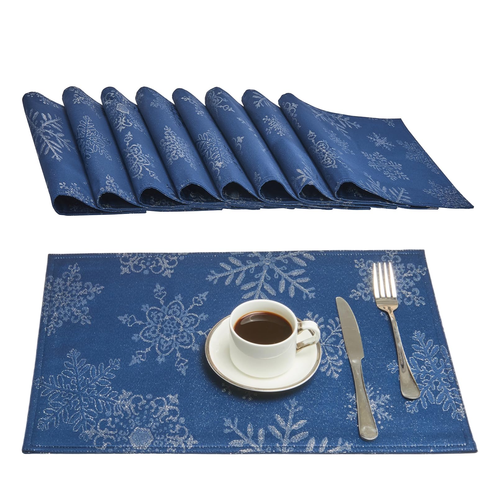 HomeJoy Cloth Place Mats Set of 8-Reusable Rectangular Waterproof Fabric Polyester Washable Wipeable Heat Resistant Jacquard Spa