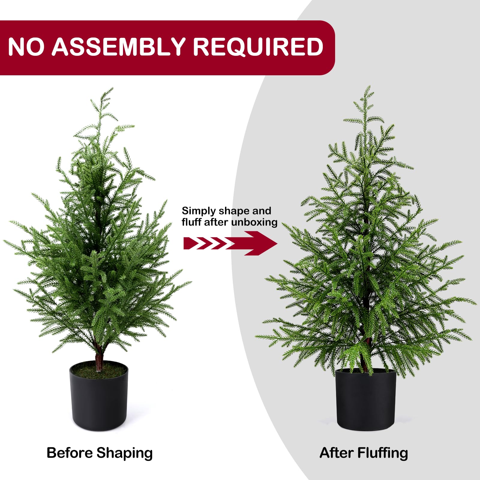 ENVEN Norfolk Pine Christmas Tree Realistic Faux Greenery for Tabletop Mantel Entryway Holiday or Year Round Home Decor (3FT-2Pa