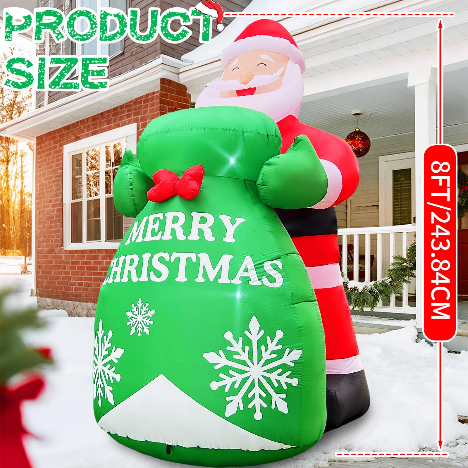2025 Christmas Inflatable Santa Claus 8FT Santa Holding A Gift Bag Christmas Inflatables Outdoor Decoration Xmas Santa Blow Up Y