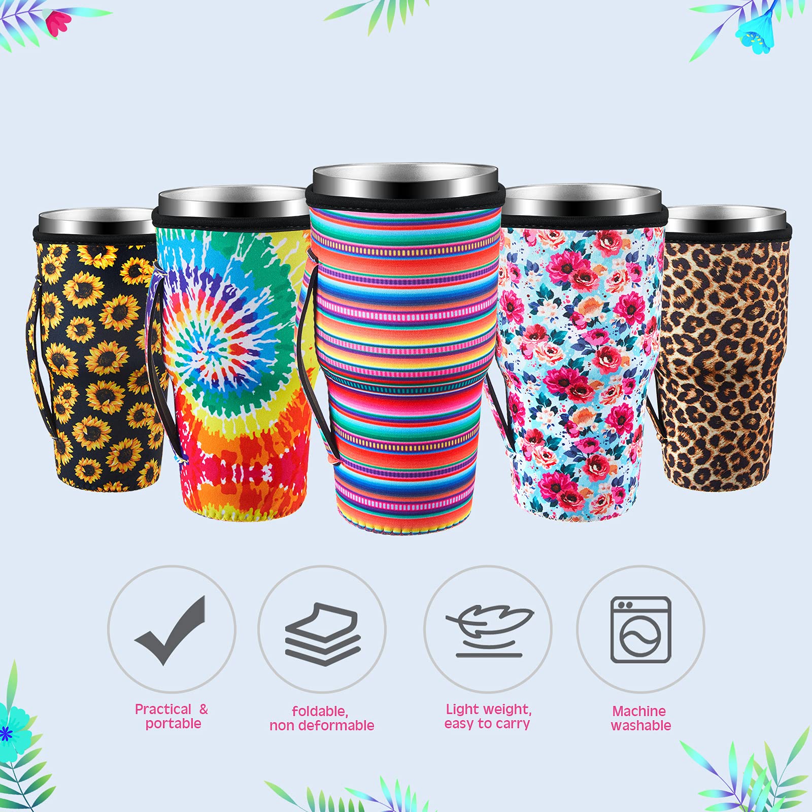 24 Pieces Iced Coffee Cup Sleeves Reusable Iced Coffee Cup Cover Neoprene Insulated Cup Sleeves Drinks Sleeve Holder For 30-32 O
