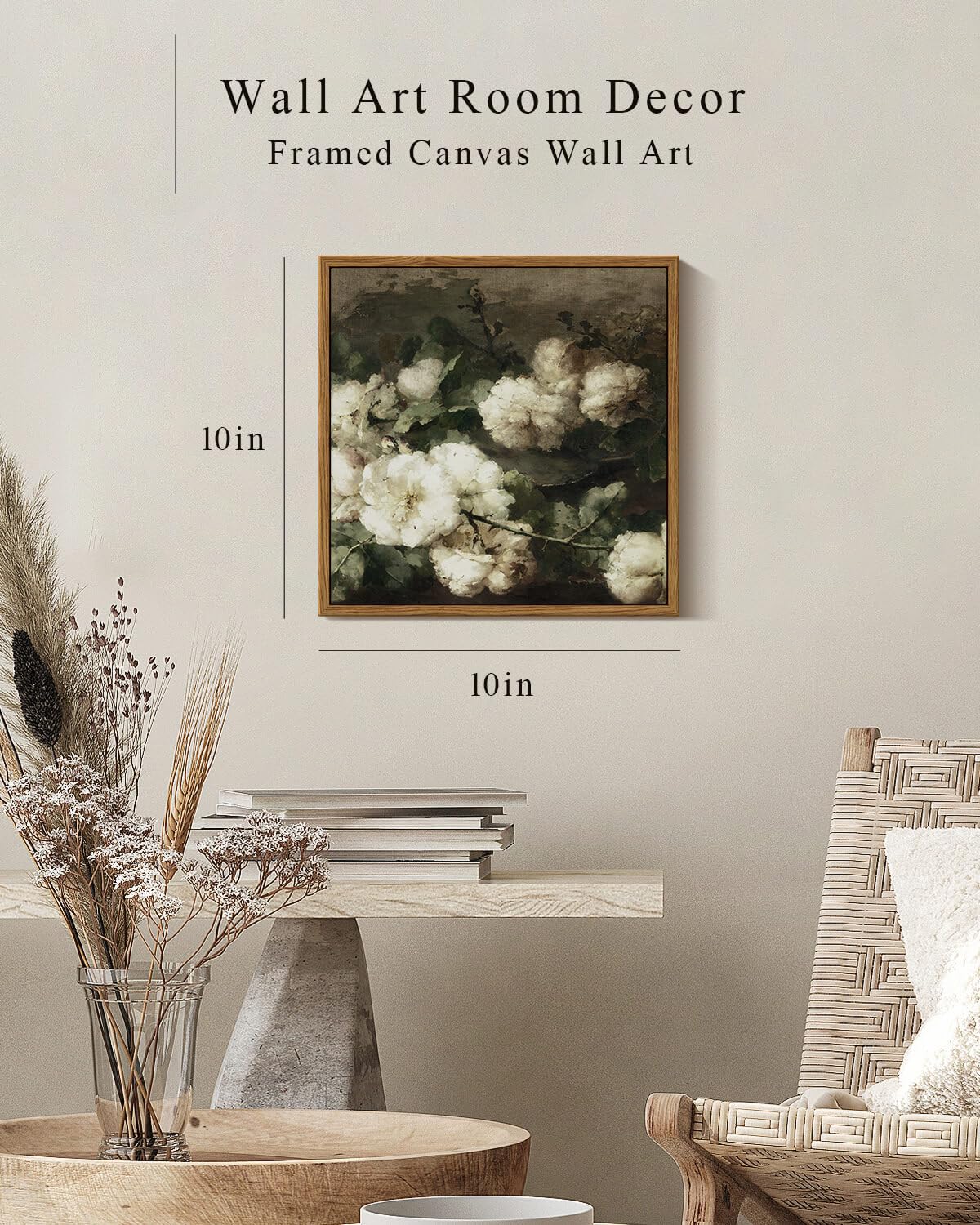 Insimsea Square Framed Canvas Wall Art, Vintage Flower Pictures Rustic Floral Wall Art For Living Room, Flowers Wall Prints, Flo