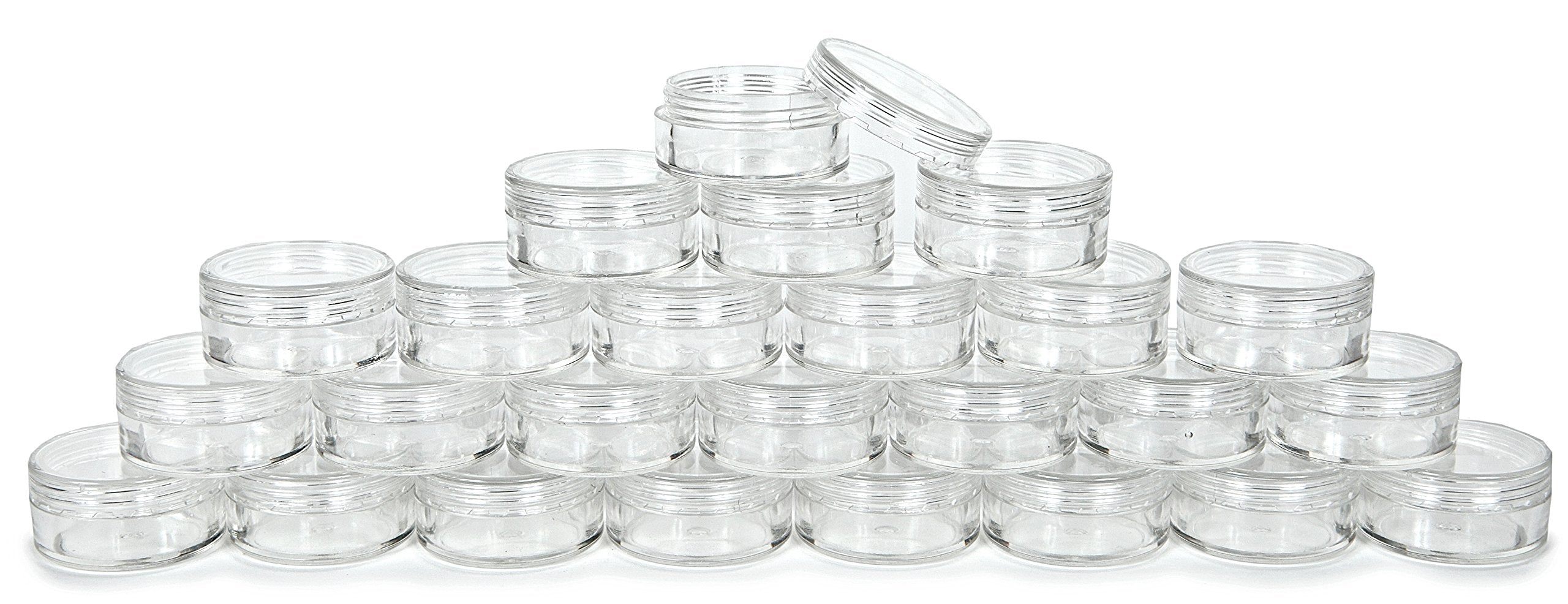 Vivaplex, 25 Clear, 10 Gram Plastic Pot Jars, Cosmetic Containers, With Lids.