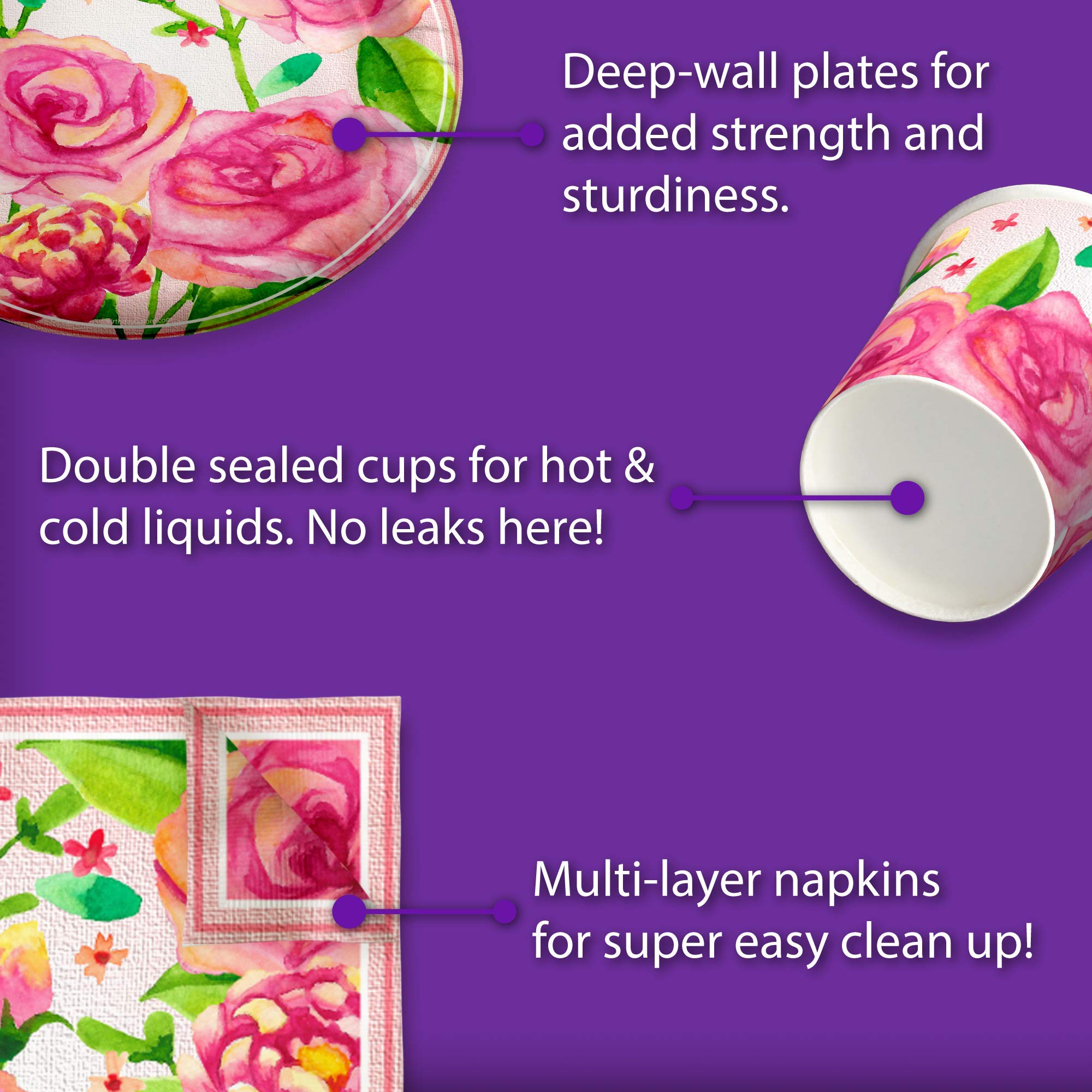 Roses Vintage Floral Birthday Party Supplies Set Plates Napkins Cups Tableware Kit For 16