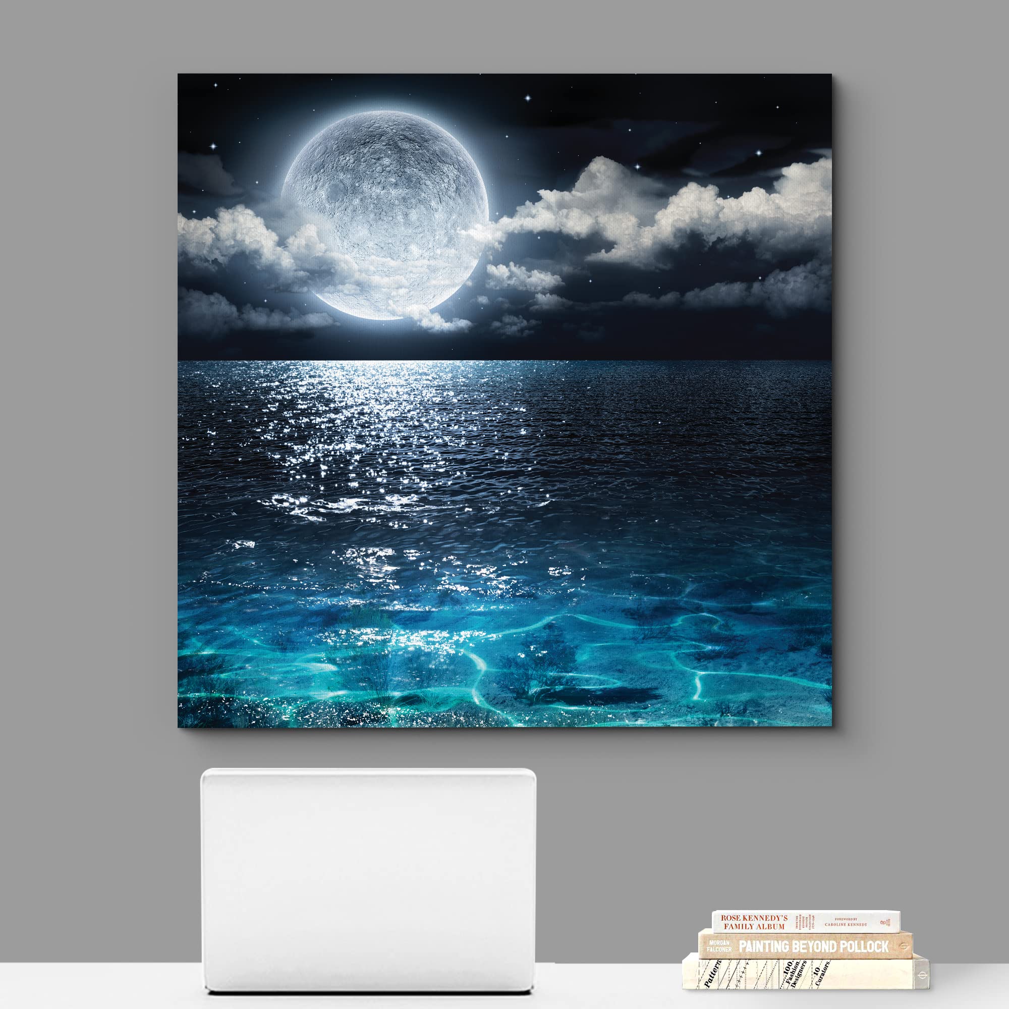 wall26 Canvas Print - Mystic Full Moon Ocean Art - 12"x12" - Colorful Digital Art for Living Room, Bedroom, Office - Model CVS-SPACE-03162016-022