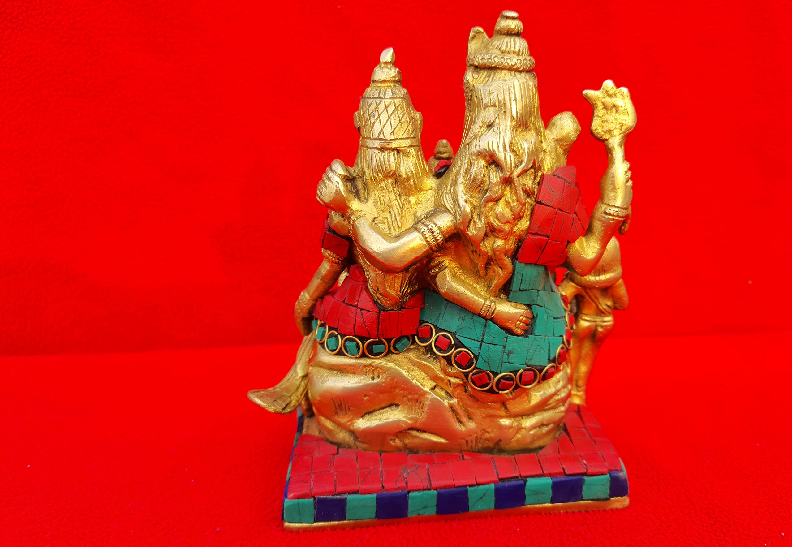 Dhanvantri Brass Brass Shiva Parvati Shiv Parivar Bholenath Shankar Bhagwan Ganesh Family Murti Idol Statue Sculpture Multicolor