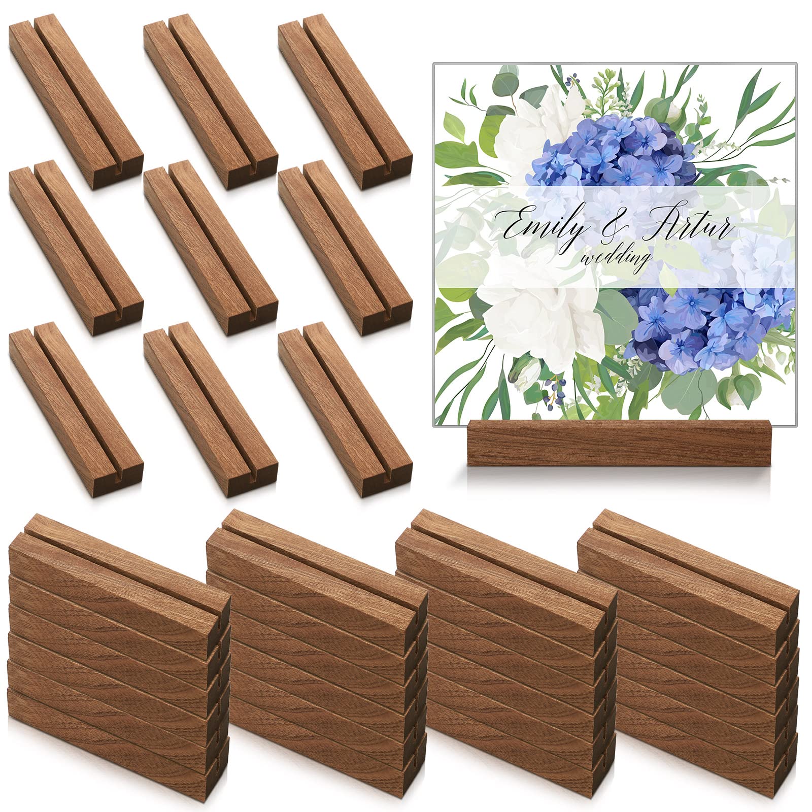Roowest 24 Pcs 24 Pcs 4.5x1.1 Inches Wood Place Card Holders Table Number Stands for 5x7 Inch, 1/8 Inch Thick Sign Rustic Menu H