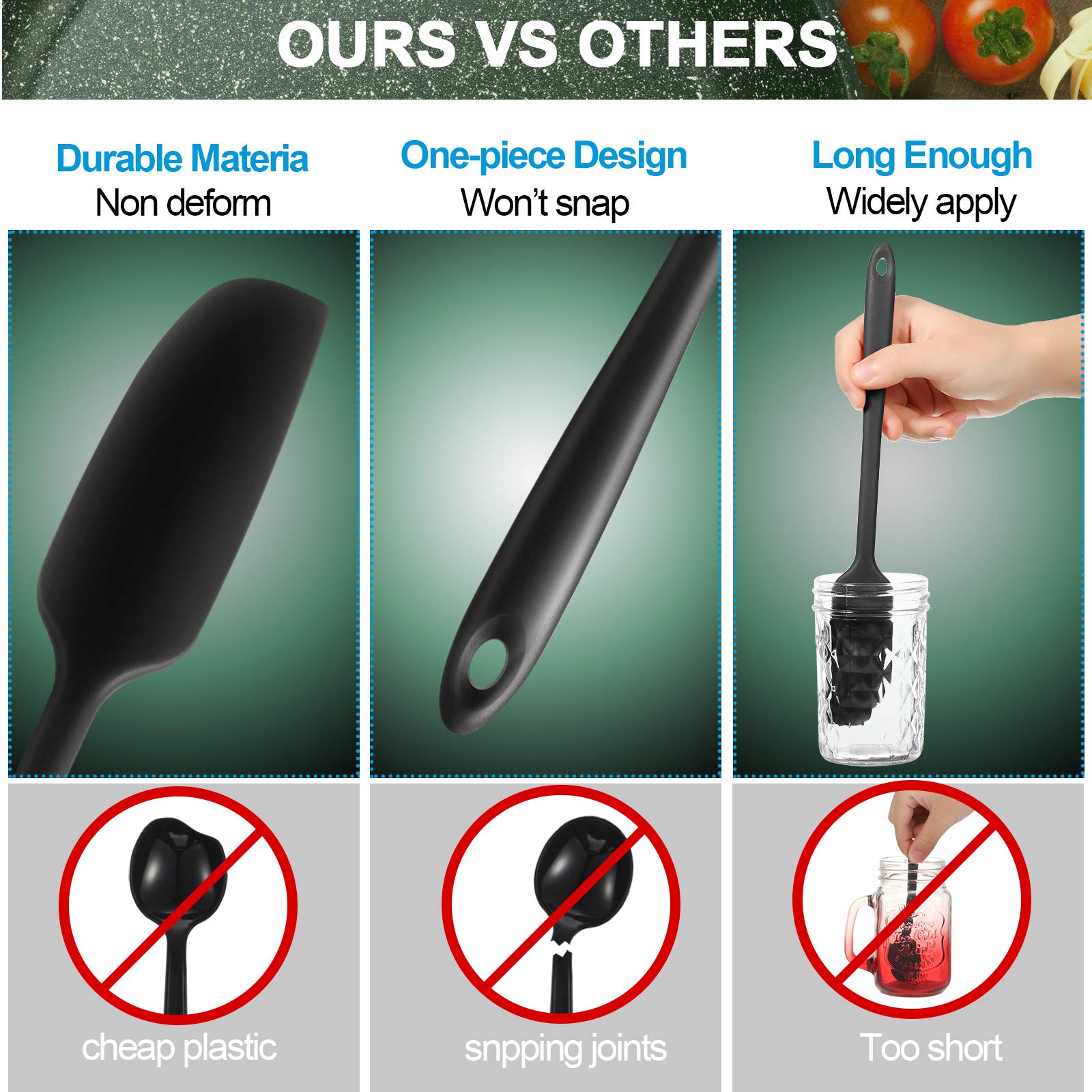 Patelai Long Handle Silicone Jar Spatula Non-Stick Rubber Scraper Heat Resistant Spatula Silicone Scraper For Jars, Smoothies, B