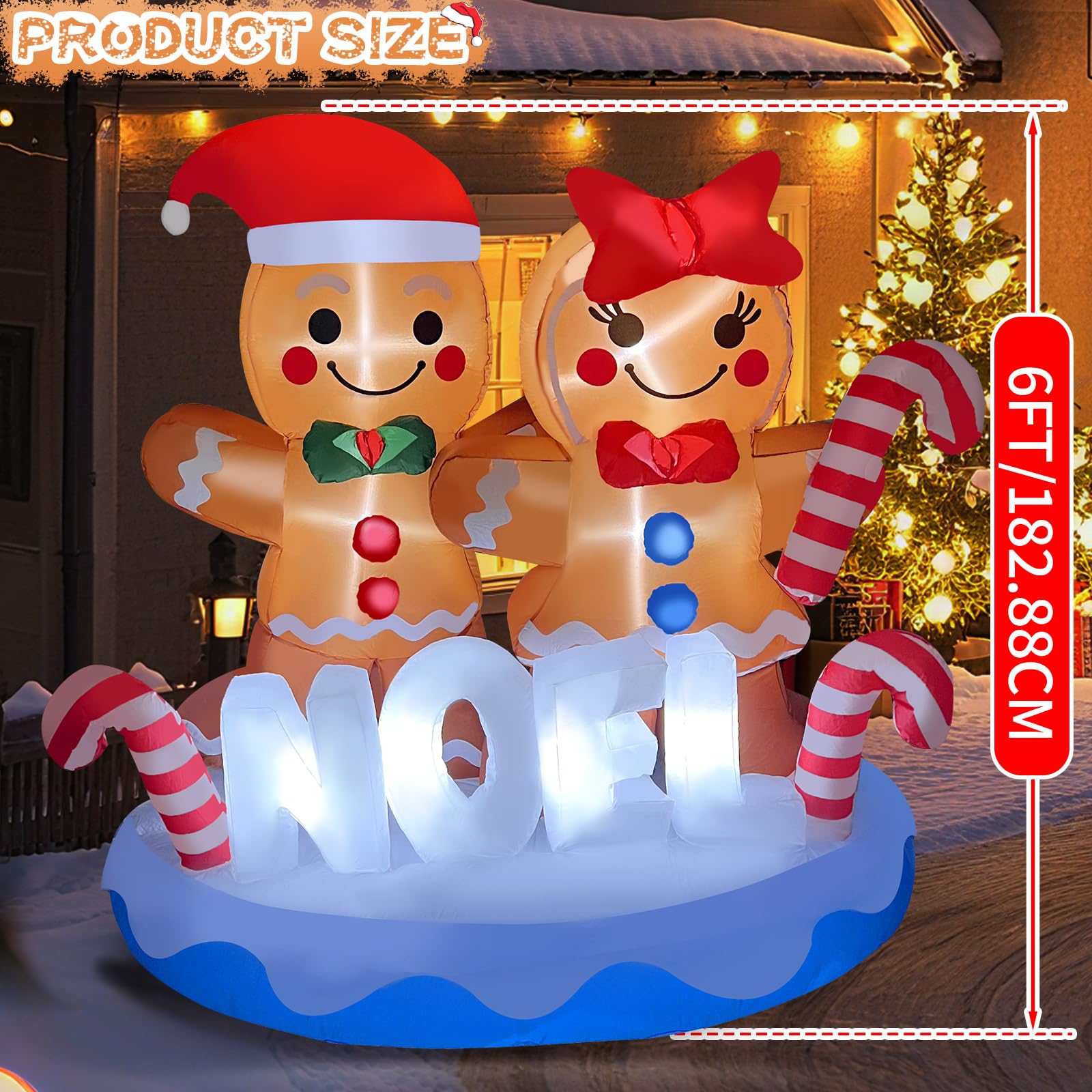 GIGLIM 2025 Christmas Inflatable Gingerbread 6FT Gingerbread Man Couple with Candy Canes Christmas Inflatables Outdoor Decoratio
