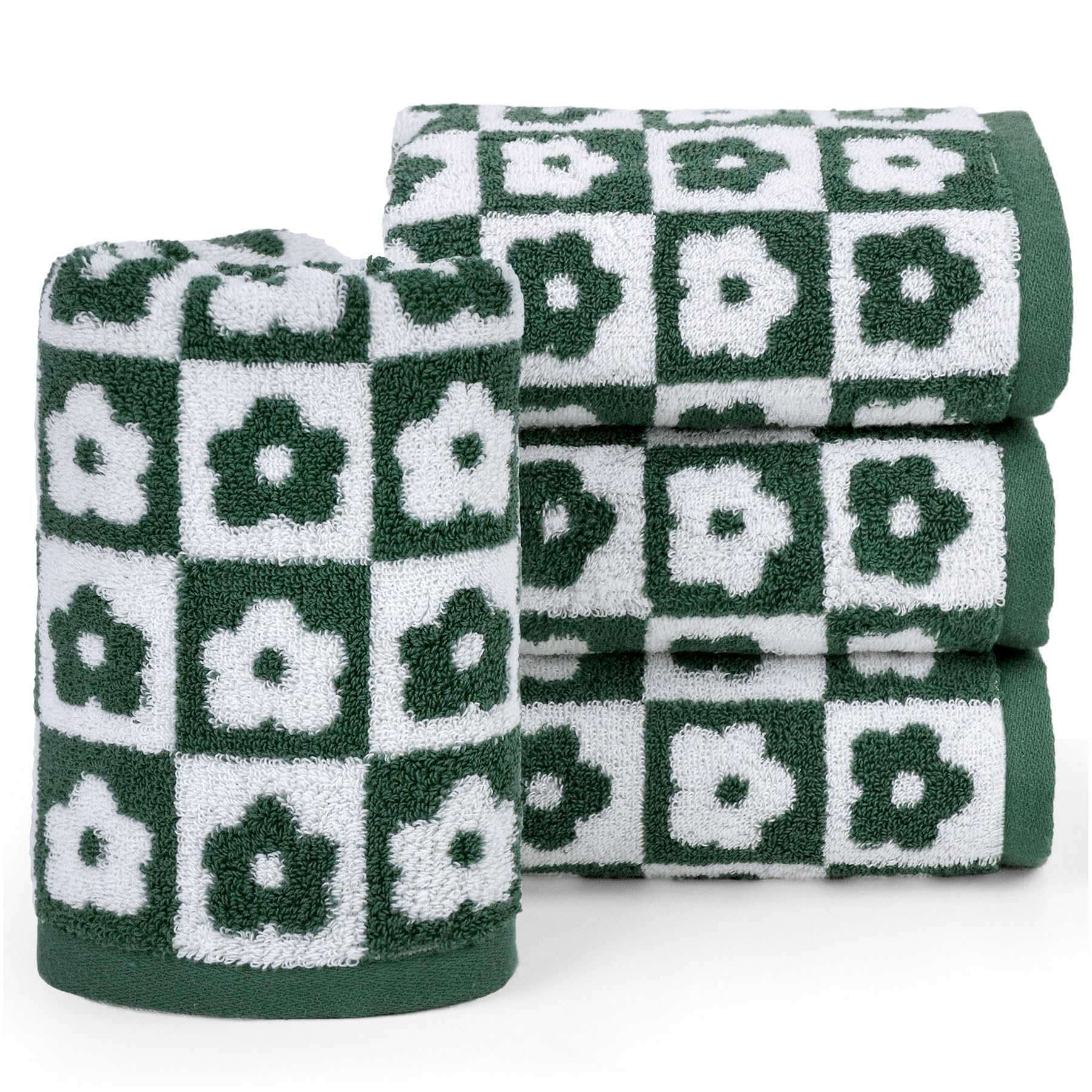 Jacquotha Hand Towels For Bathroom Checkered Floral - Set Of 4 Soft Cotton Terry Towel For Kitchen Spring Decor Spa Gym Gifts 13