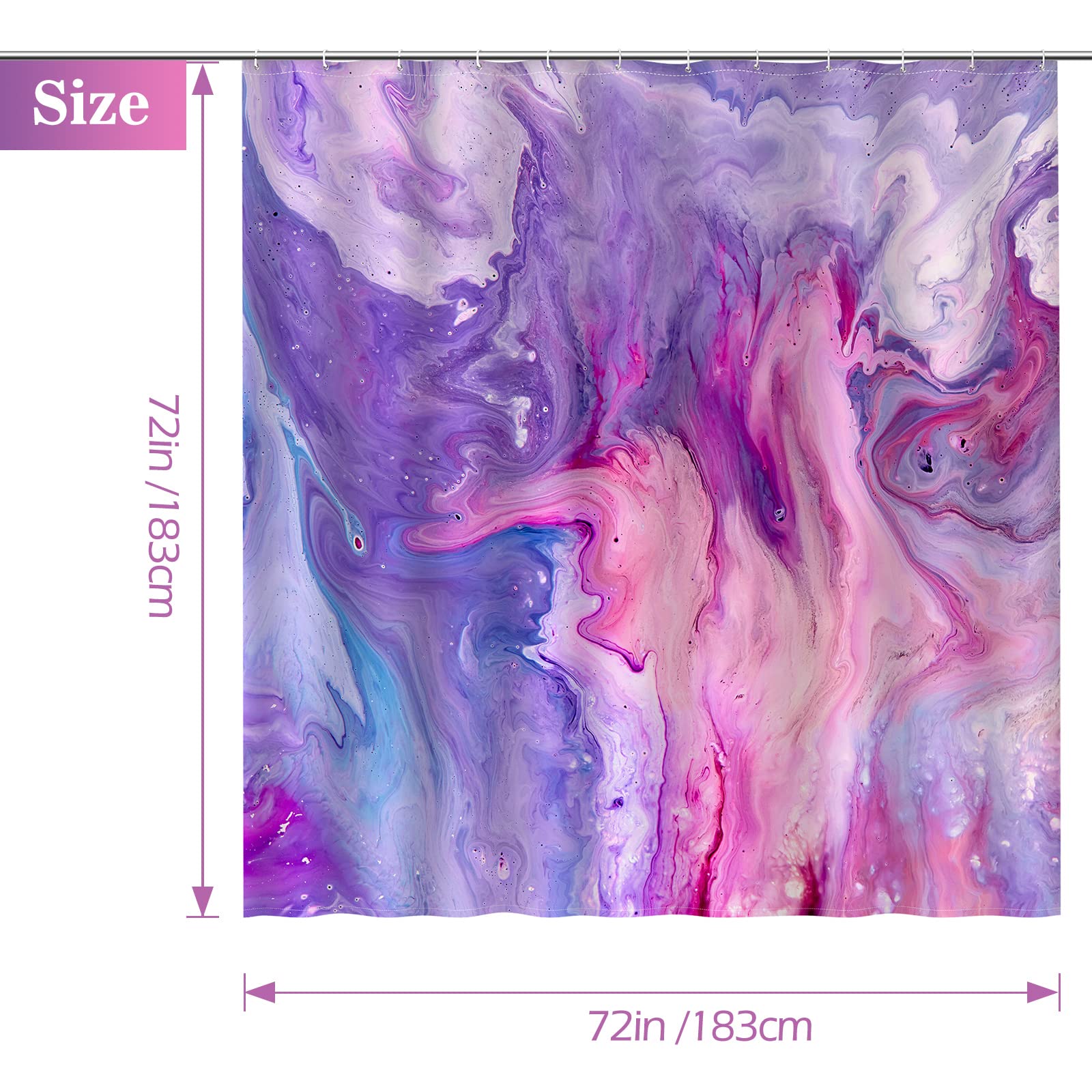 Aimego Purple Shower Curtain Pink and Purple Tie Dye Marble Shower Curtains Set with 12 Hooks for Bathroom Decor Accessories Bathtub Curtain  72''x72''
