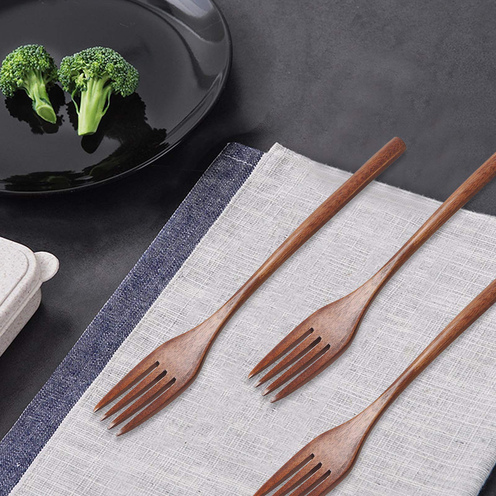 8 Pack Wooden Forks, Findtop 9 Inch Long Handle Reusable Japanese Style Handmade Kitchen Utensil Wood Forks For Pasta, Fruit, Sa