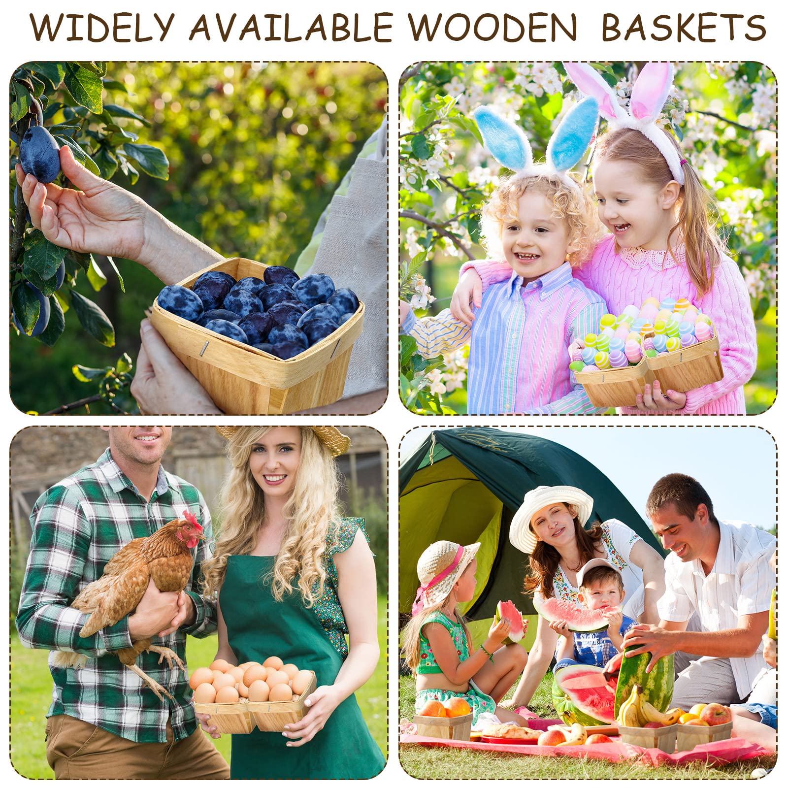 Hoolerry 25 Pieces 1/2 Pint Wooden Gift Baskets 3 x 3 x 2.2 Inch Square Vented Wood Boxes Mini Berry Basket Bulk for Fruit Picki