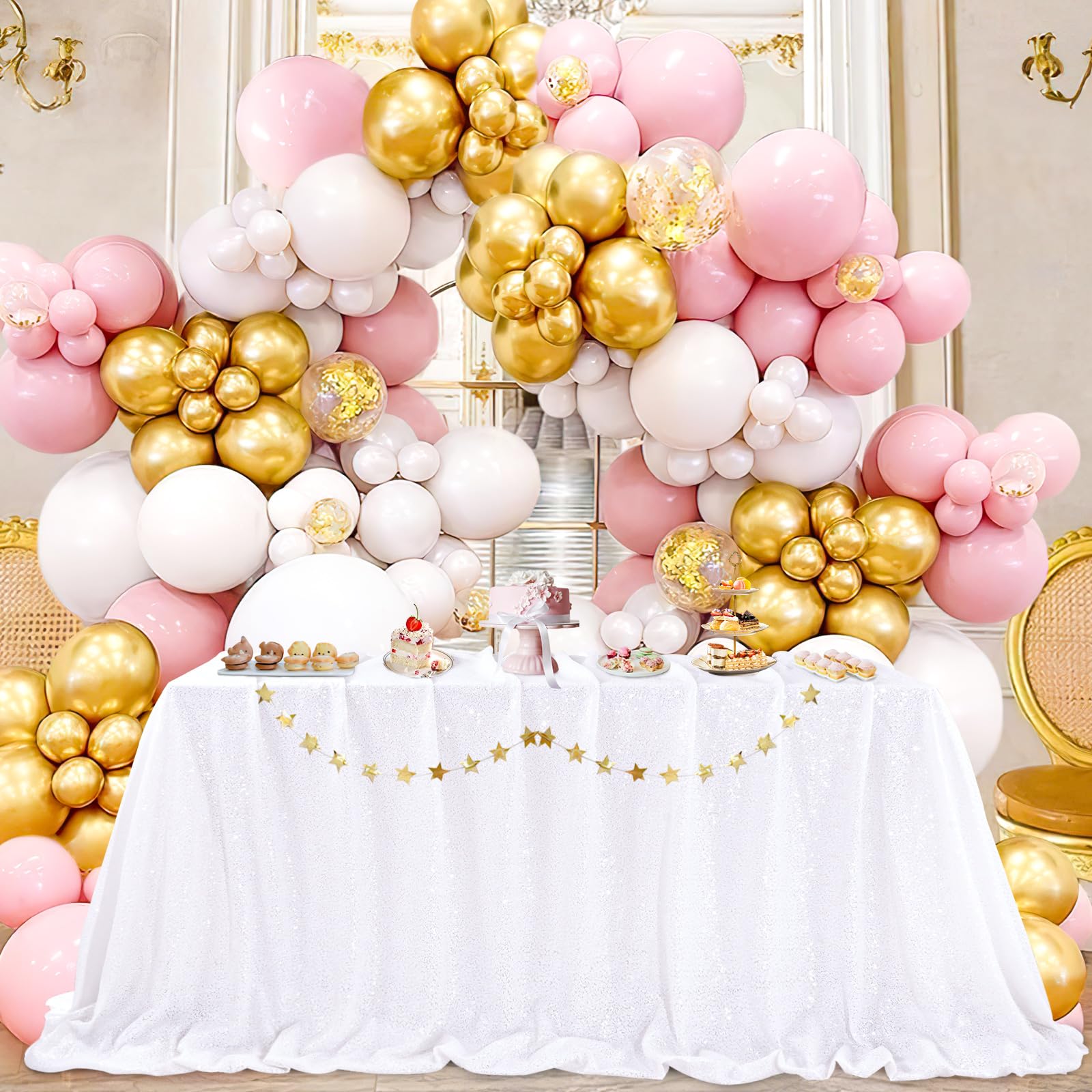 Queendream White Wedding Tablecloth 90X90 Inch Sequin Fabric Table Cloths Rectangle Sparkle Anniversary Banquet Halls Christmas