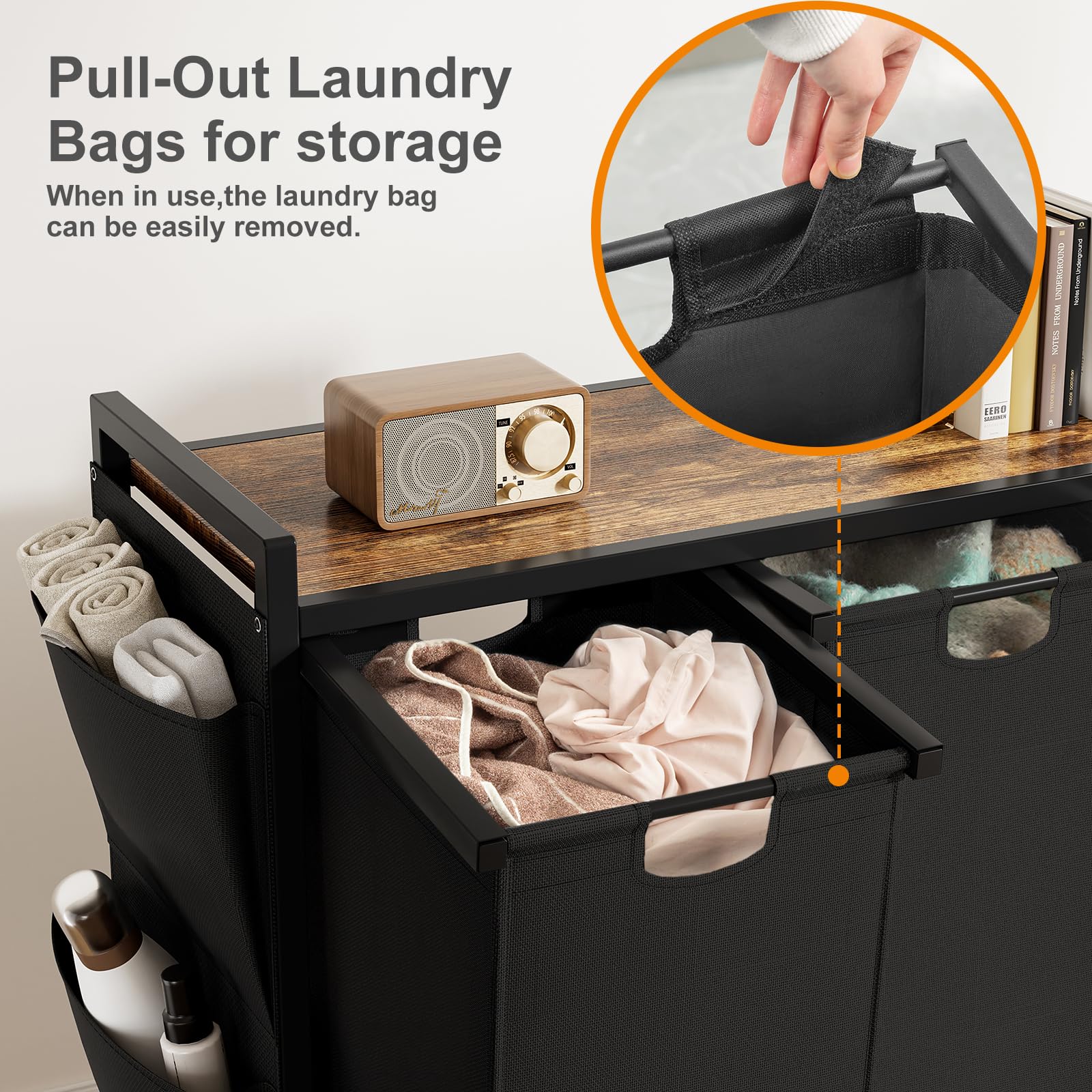 Wowlive Laundry Hamper With Lid 3 Section, Rolling Laundry Basket Organizer With Wheels, Iron-Made Laundry Sorter With Top Shelf