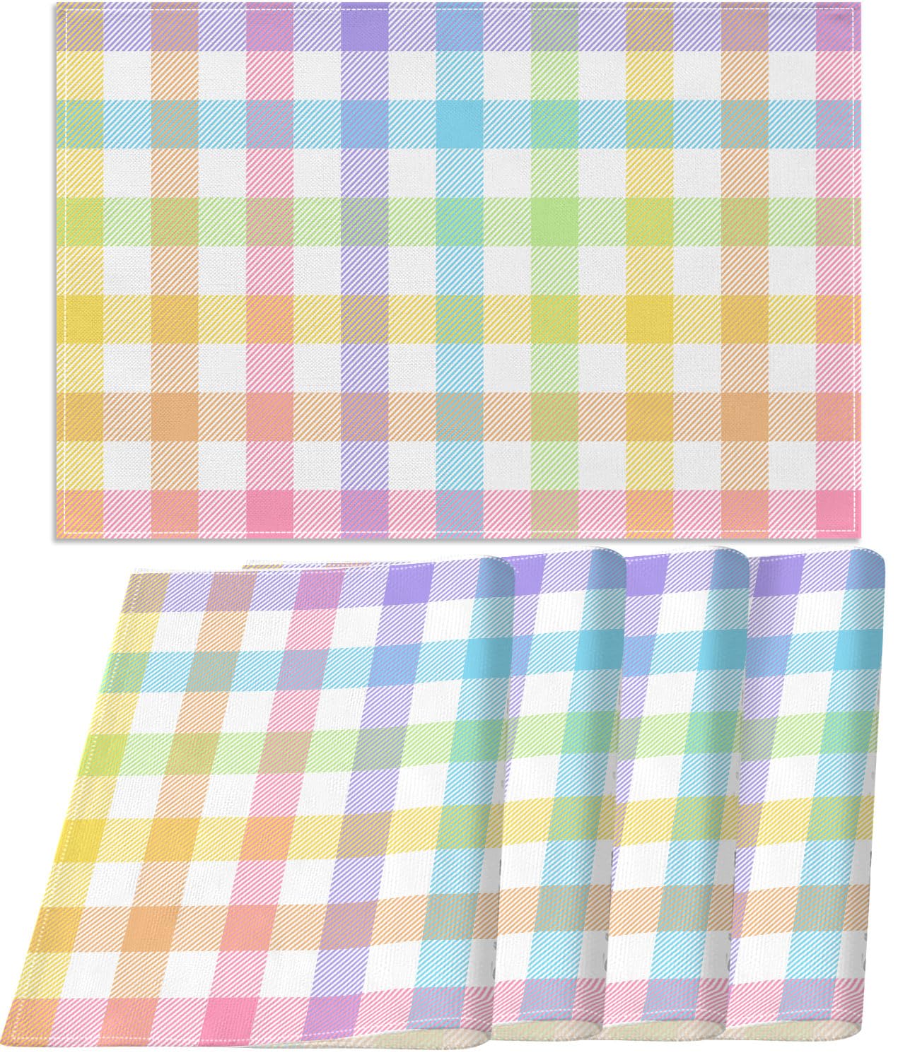 Pudodo Easter Buffalo Plaid Check Placemats Set Of 4 Spring Holiday Party Decorations For Home Kitchen Table Supply (12'' X 18''