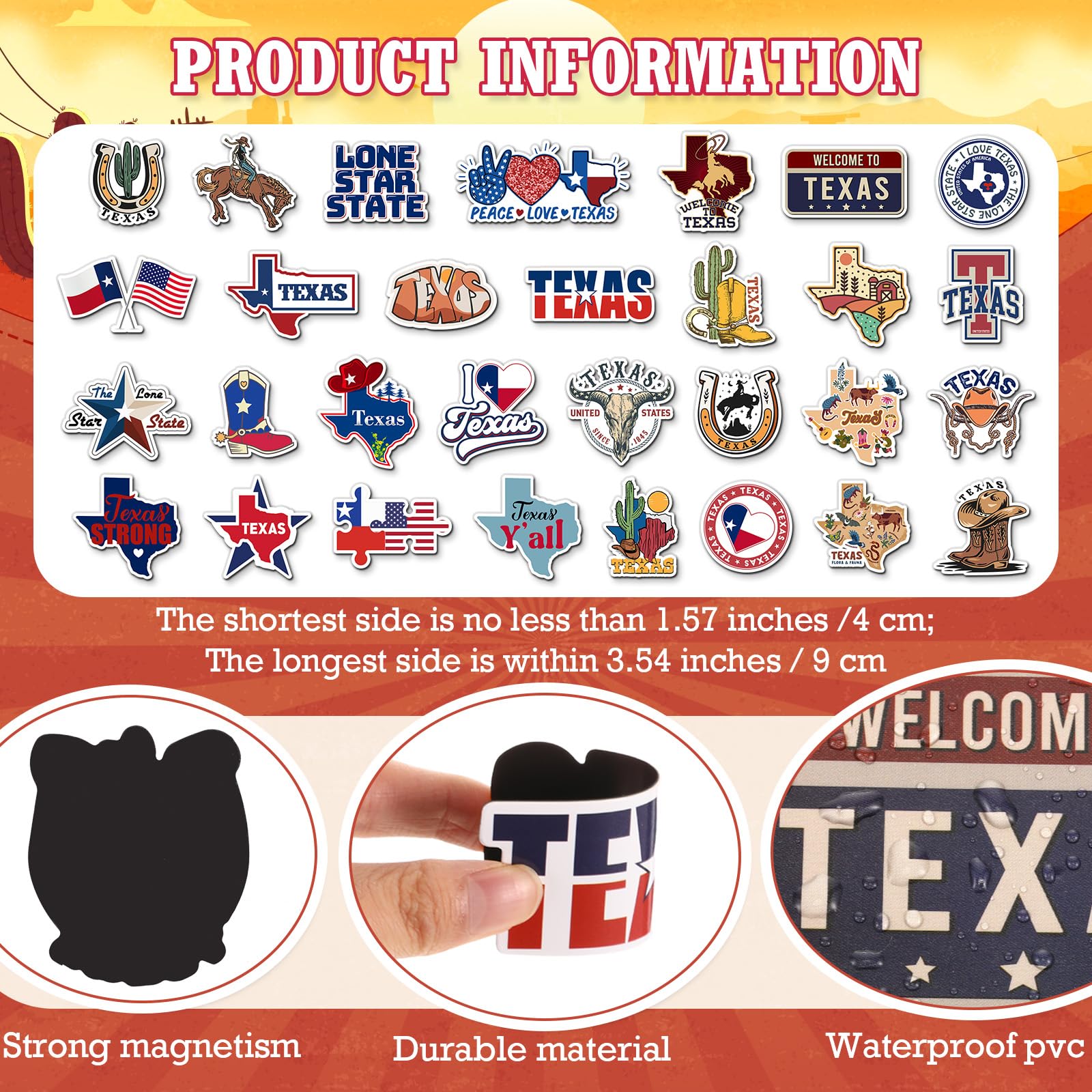 Konohan 30 Pcs Texas Souvenirs Gifts Texas Magnet for Refrigerator City Magnetic Refrigerator Stickers for Home Decoration