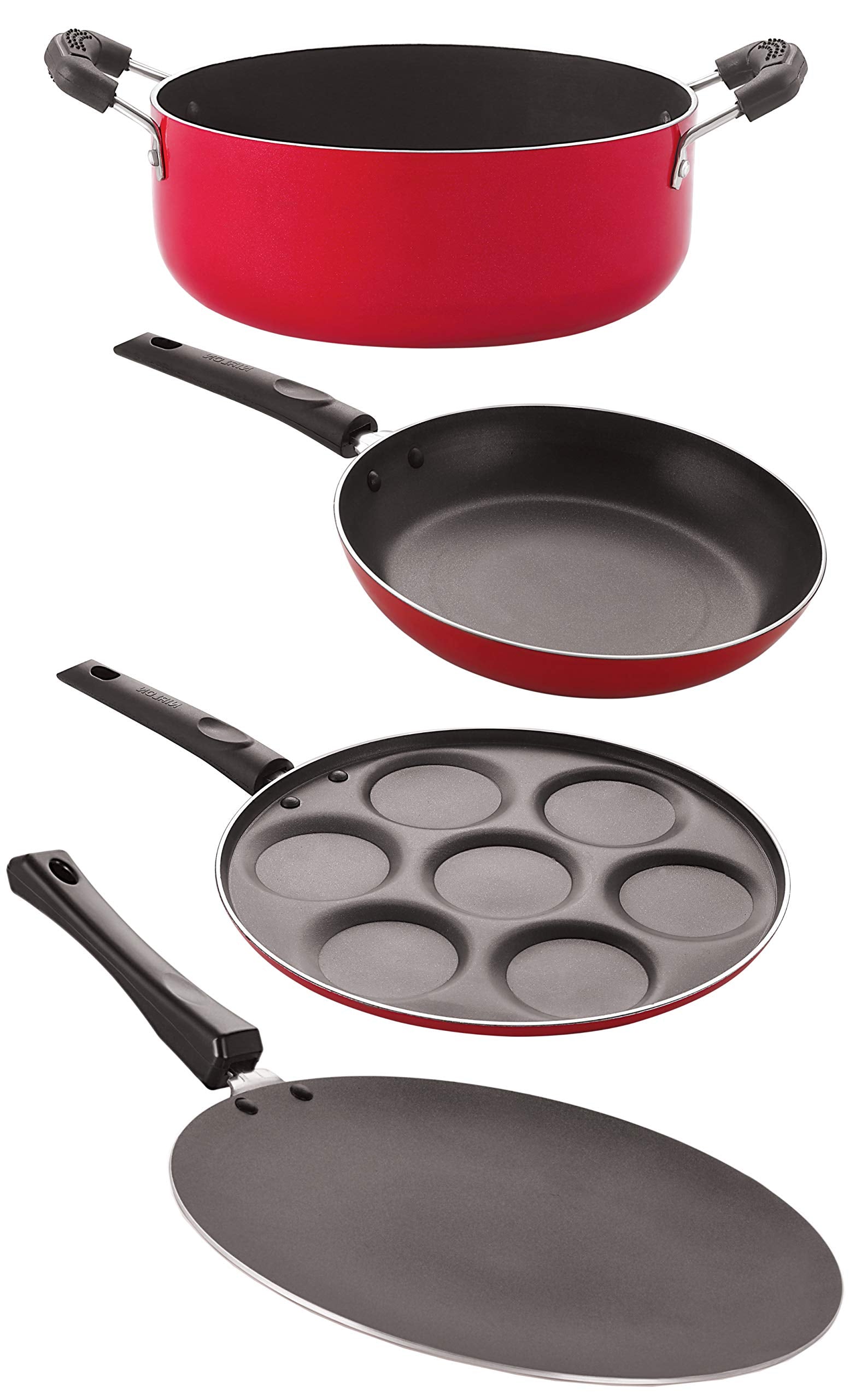 Nirlon Nonstick Pfoa Free Gas Compatible Cookware Utensil Item 4 Pieces Set With Supreme Quality (Concave Tawa 27.5Cm + Tapper P