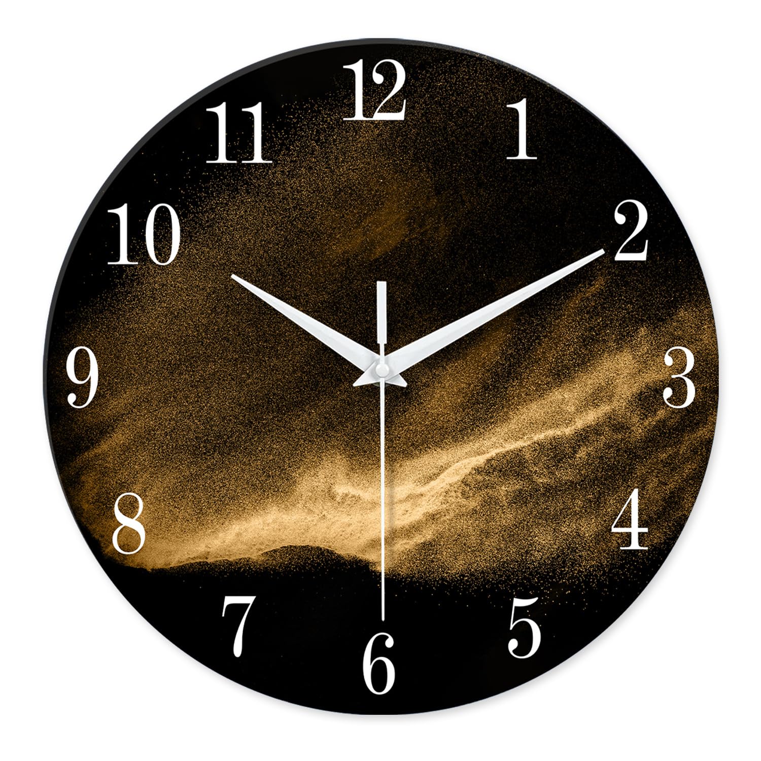 Constantplanet Black And Glod Wall Clocks For Living Room Decor - Glass Wall Clock Battery Operated 16 Inch - Silent Wall Clock 